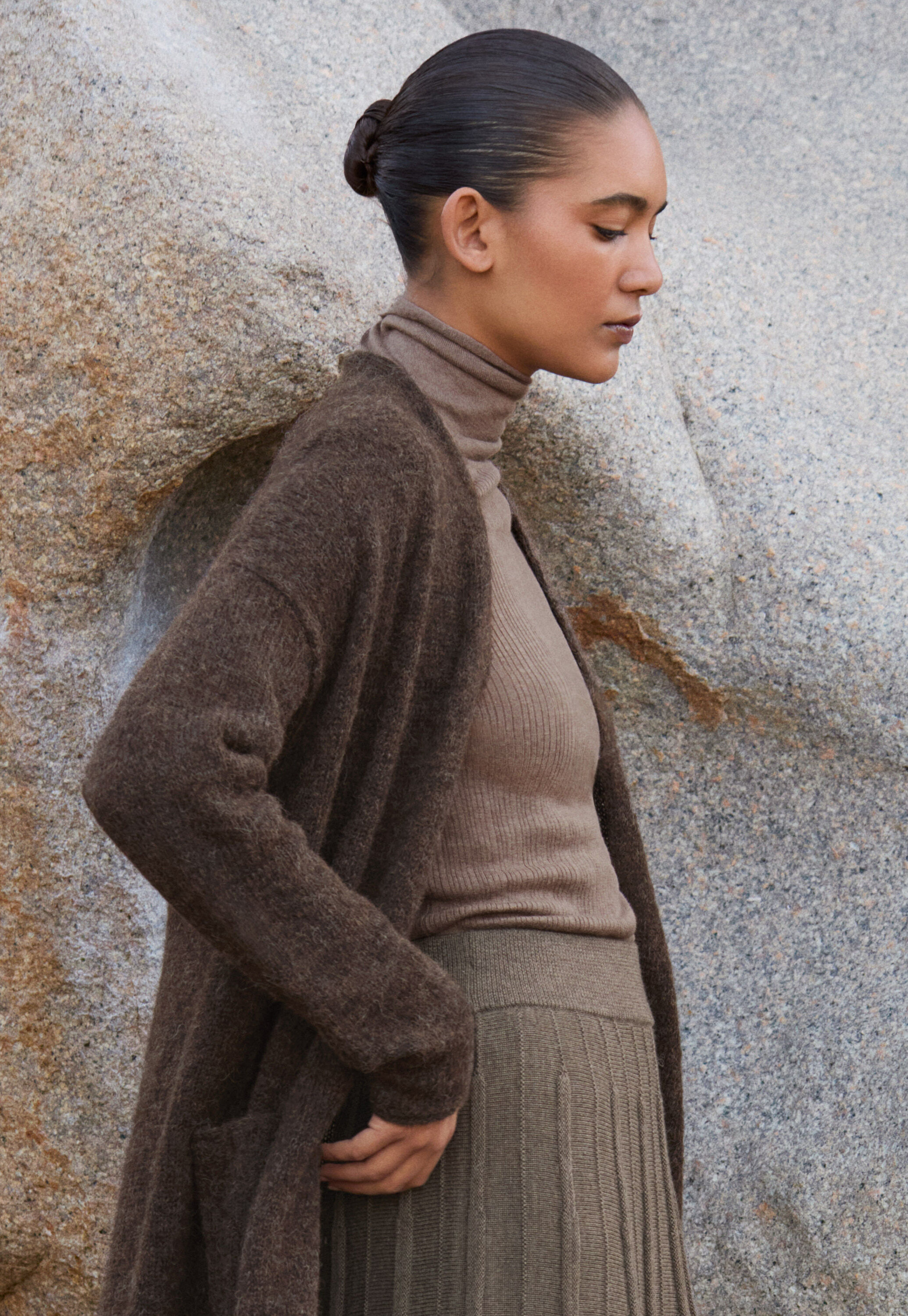 Verschlussloser Cardigan, Dunkelbraun, large