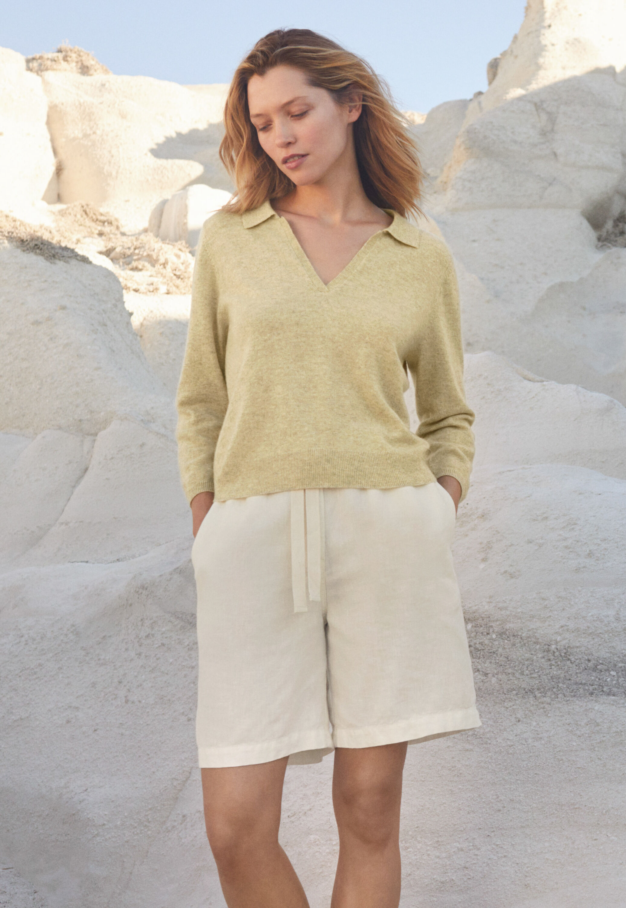 Pullover mit Kragen, Rehbraun/Gelb, large