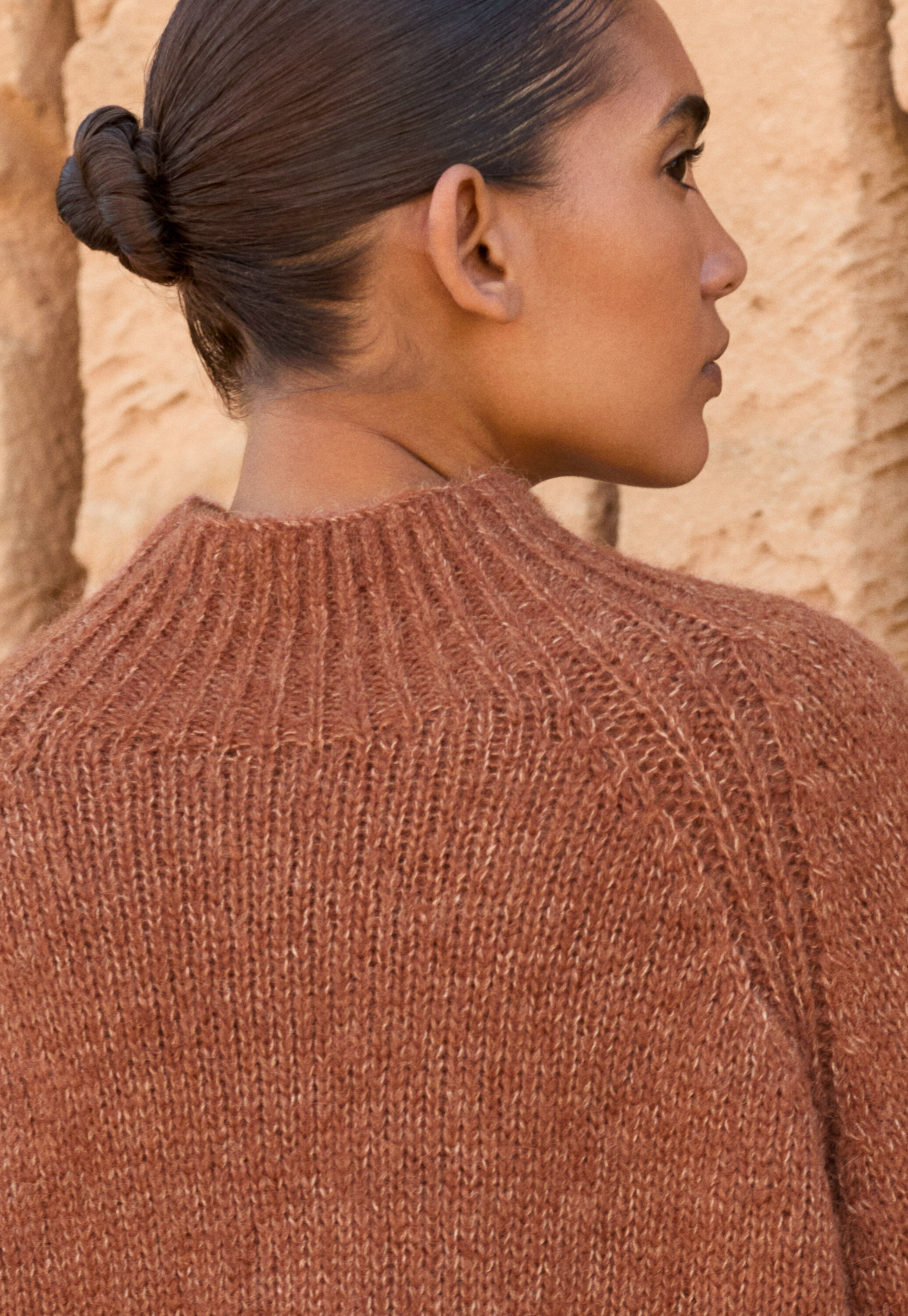 Raglanpullover mit Trichterkragen, Kupferorange, large