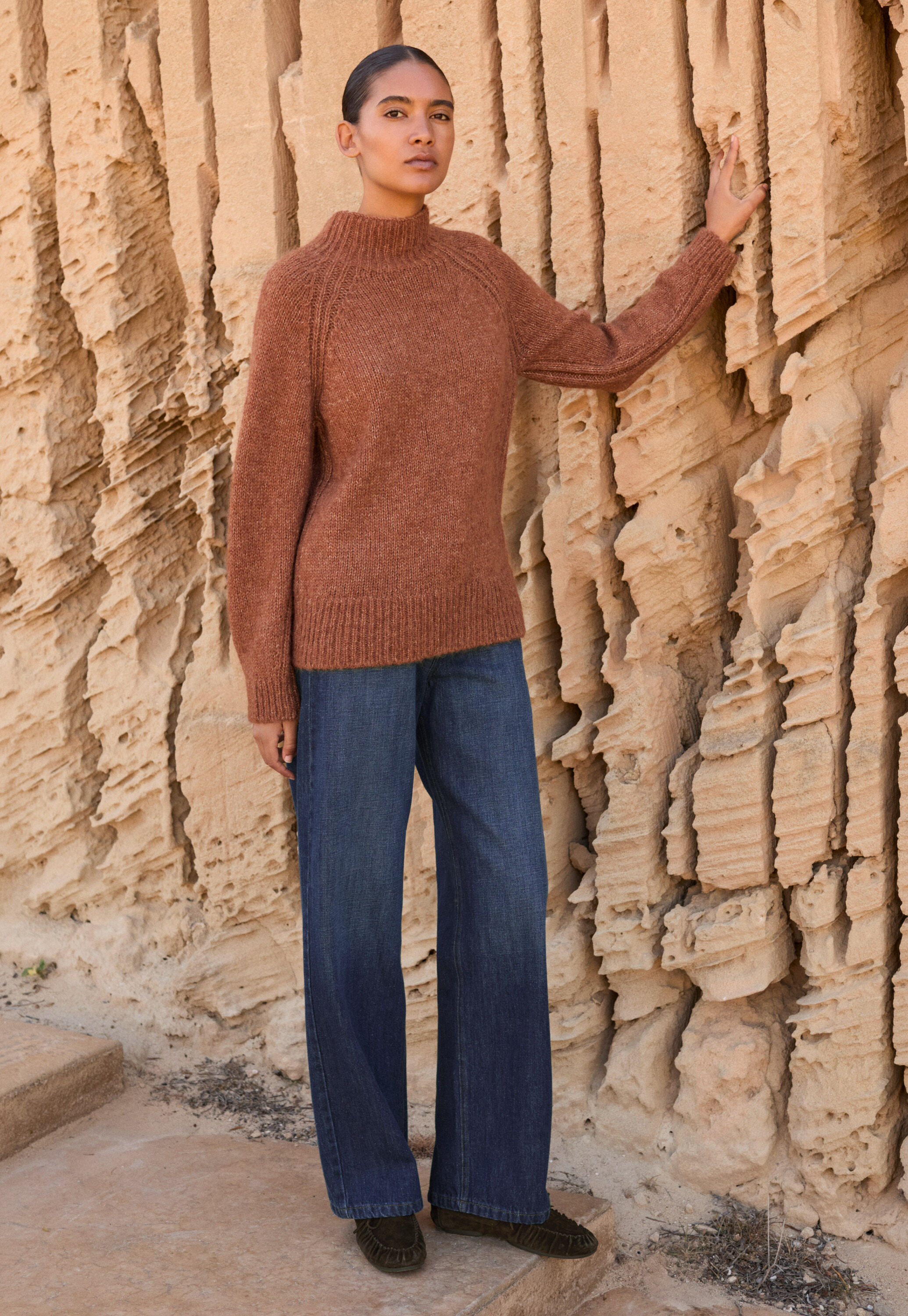 Raglanpullover mit Trichterkragen, Kupferorange, large