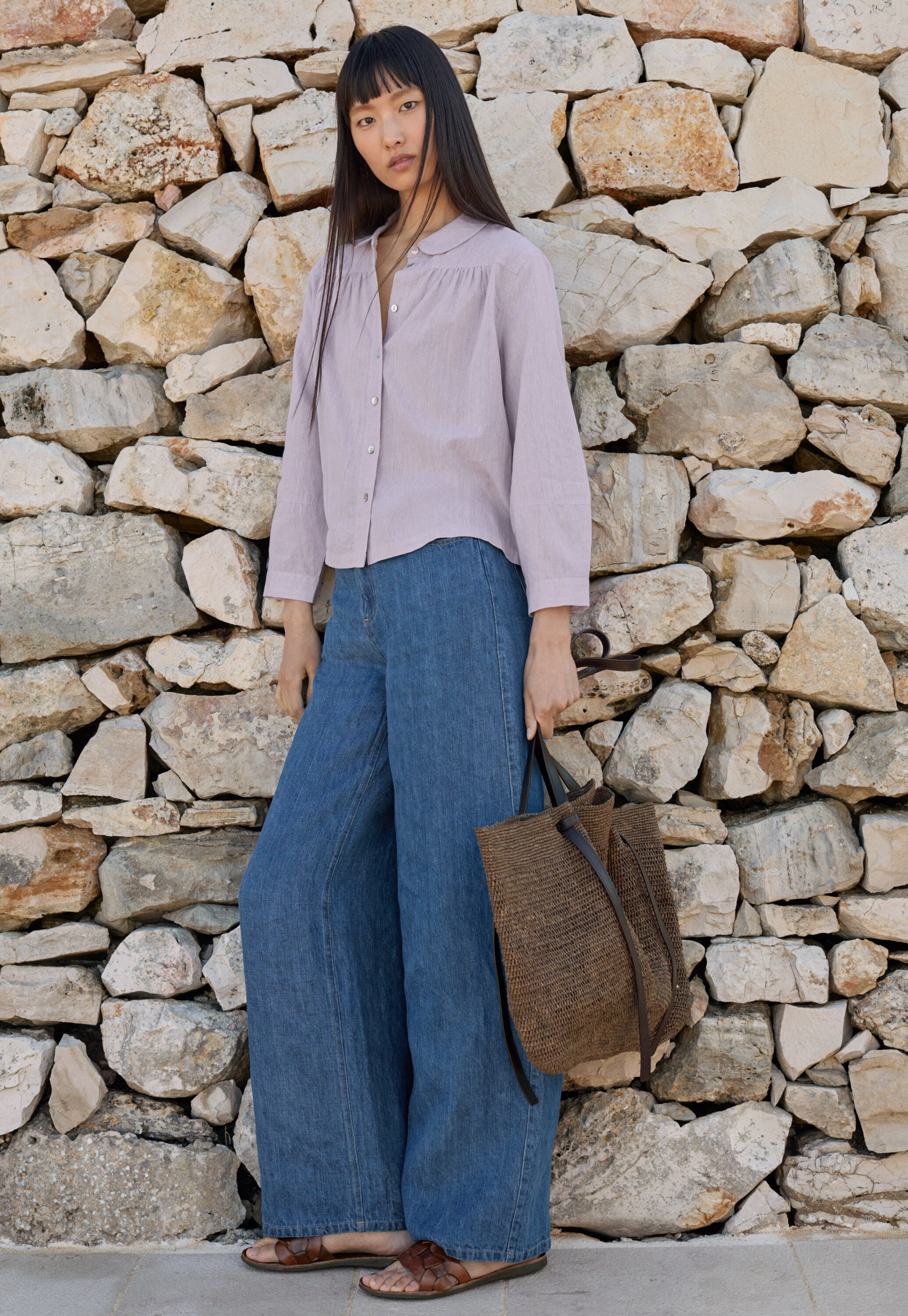 Bluse mit rundem Kragen