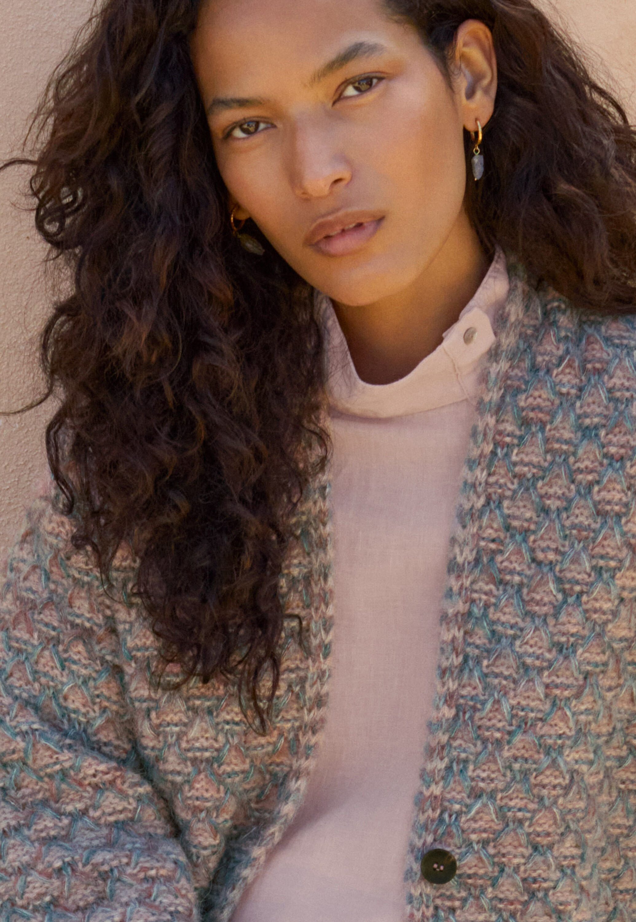Wabenmuster-Cardigan, Ros&eacute;/Aquamarin, large