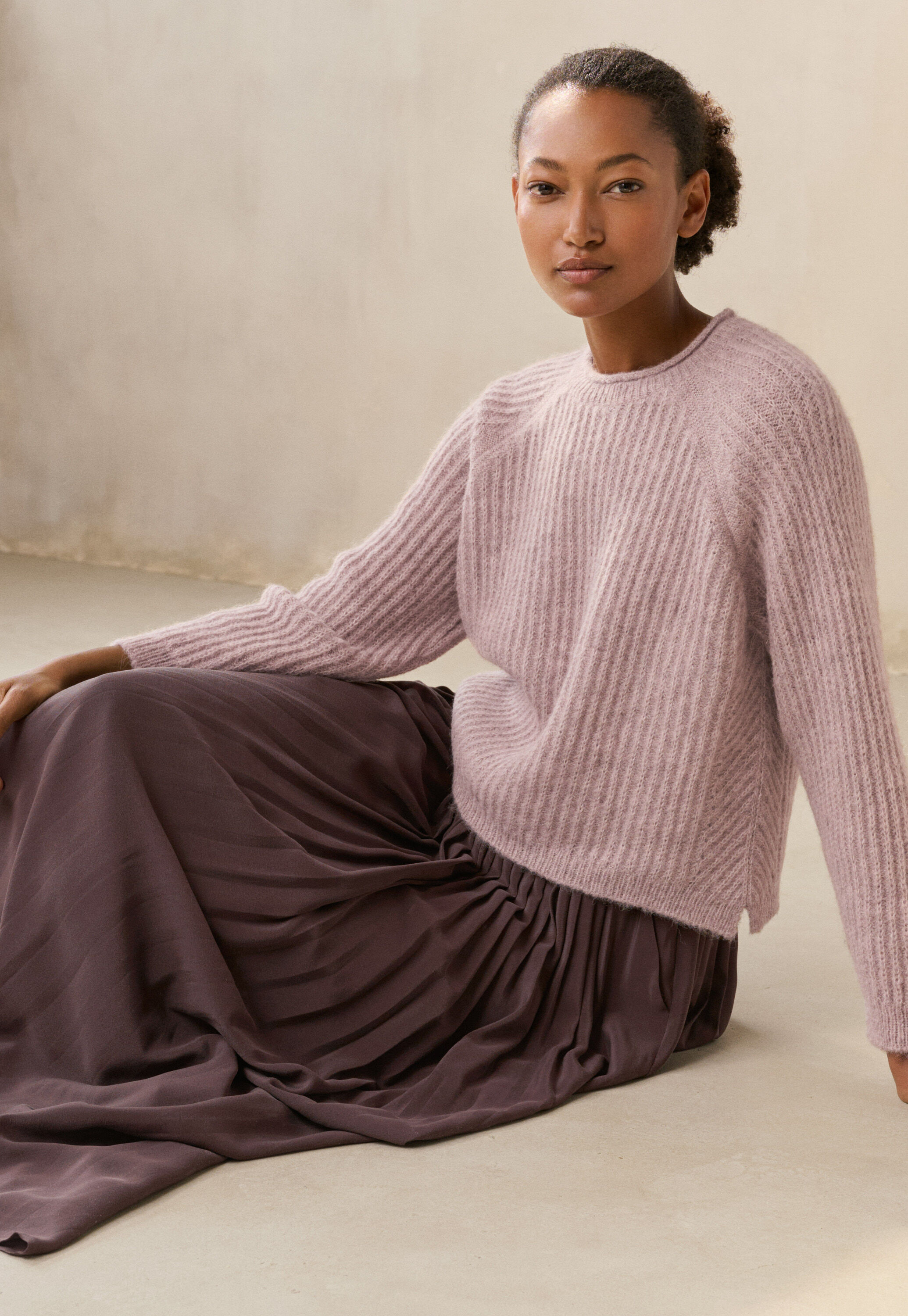 Ripppullover mit Rundhalsausschnitt, Fliedergrau, large