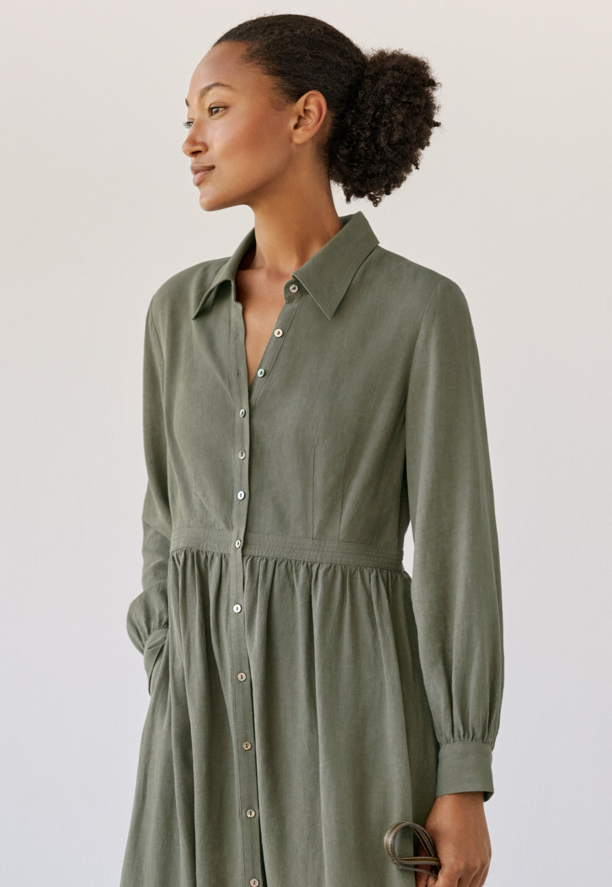 Langes Hemdkleid, Khakigr&uuml;n, large