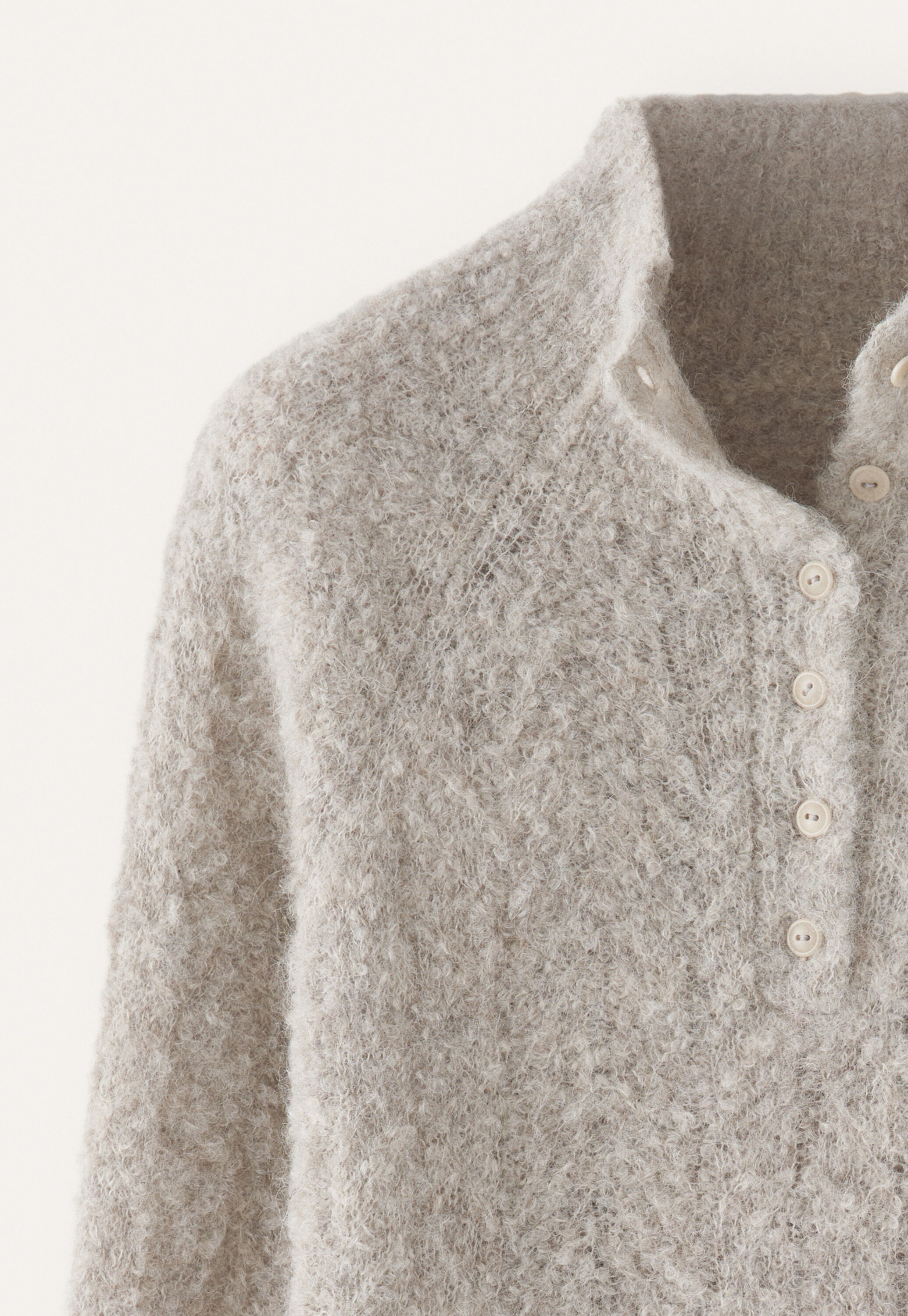 Pullover mit gekn&ouml;pftem Kragen, Natur/Grau, large
