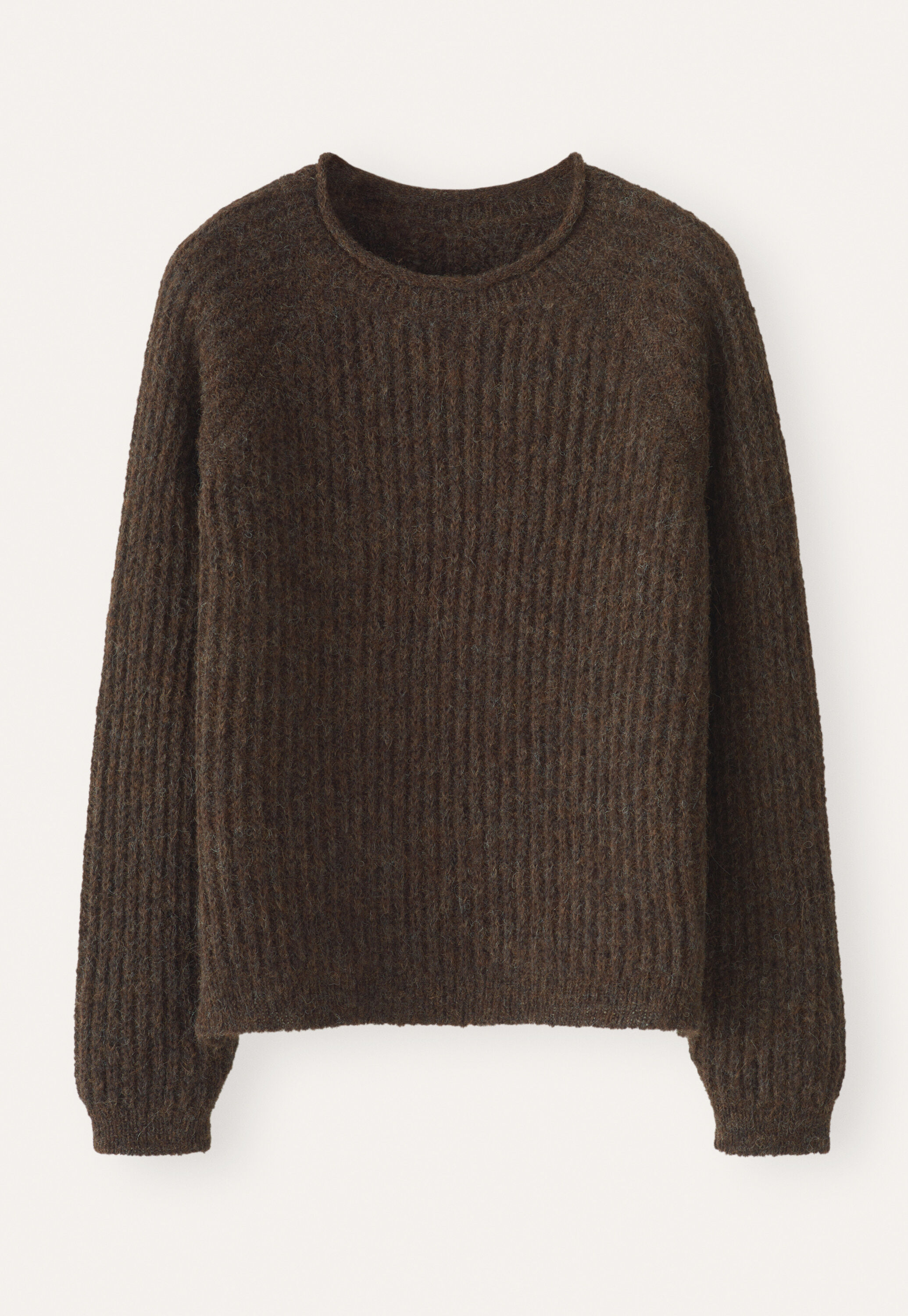 Ripppullover mit Rundhalsausschnitt, Dunkelbraun, large