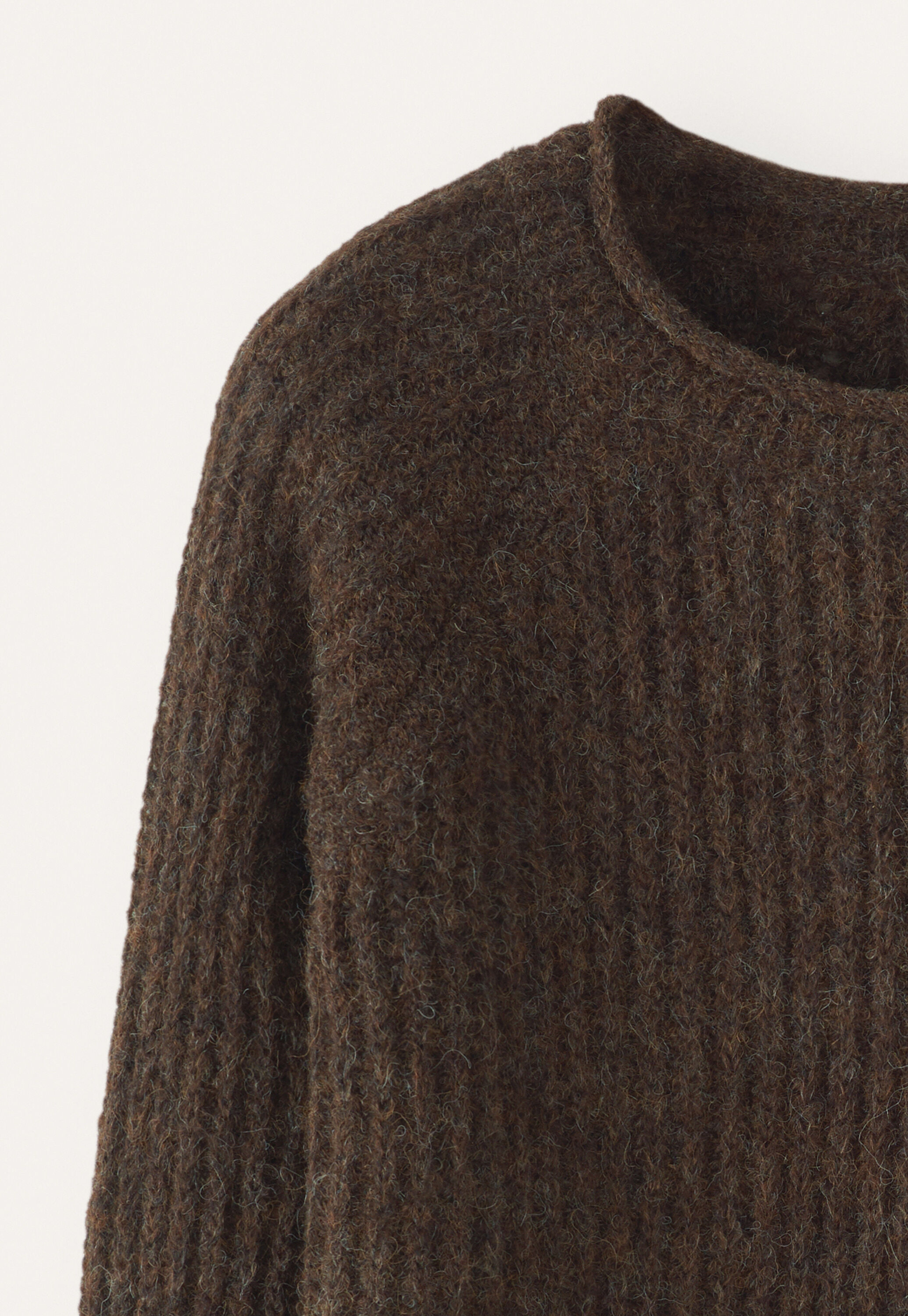 Ripppullover mit Rundhalsausschnitt, Dunkelbraun, large