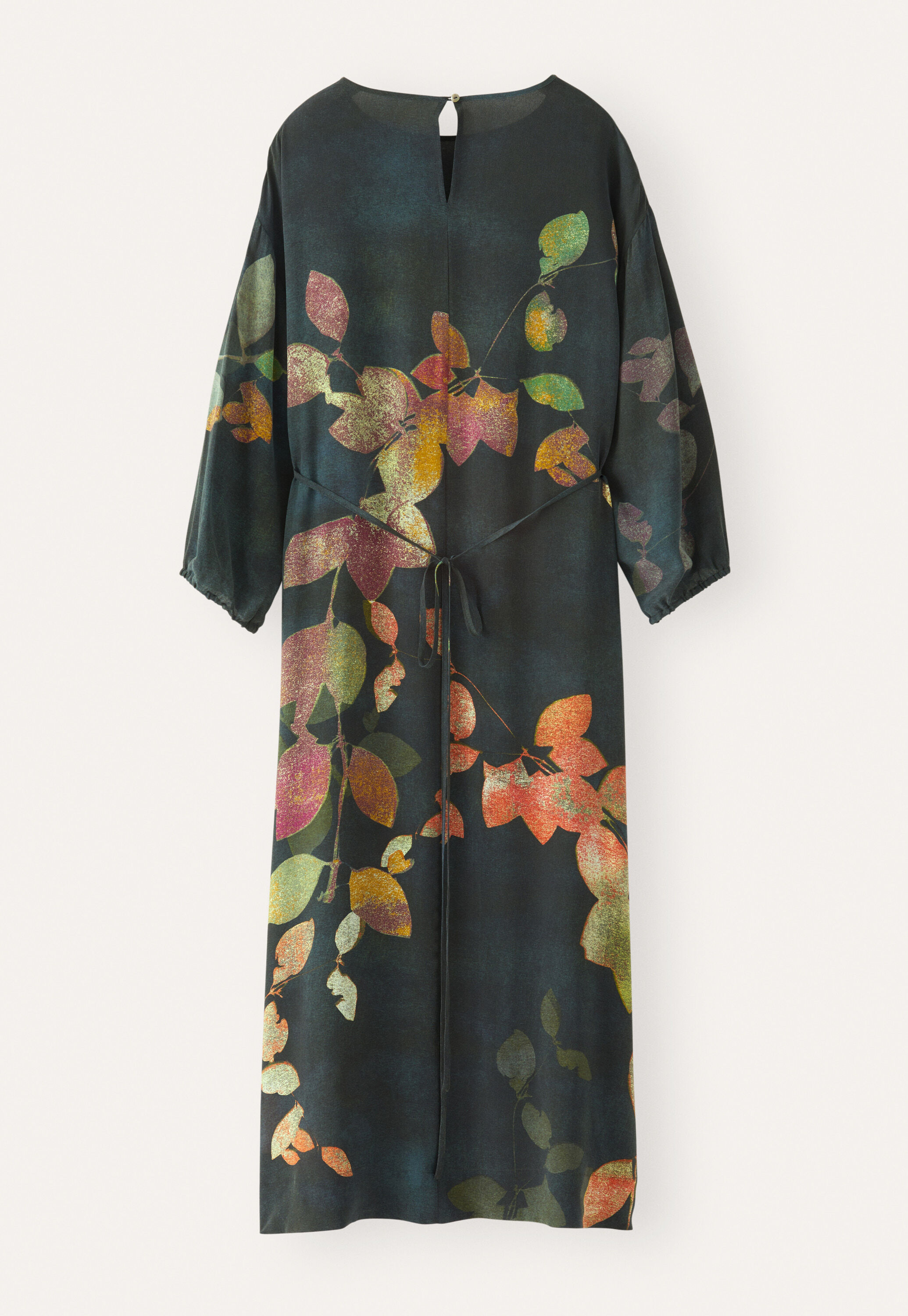 Kleid mit Print und Bindeb&auml;ndern, Kohlschwarz/Pflaume, large