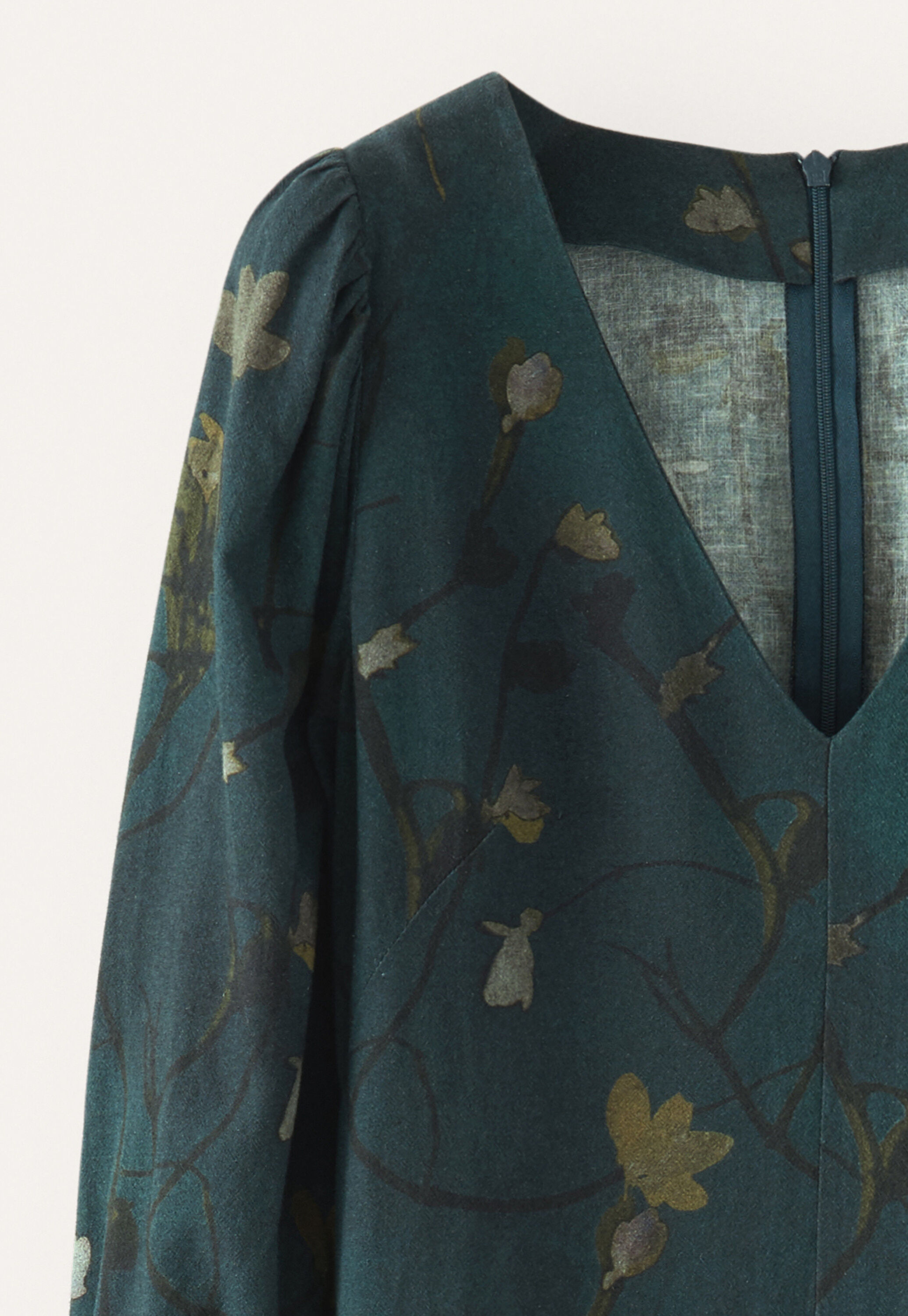 Print-Kleid mit au&szlig;enliegenden Abn&auml;hern, Dunkles Petrol, large
