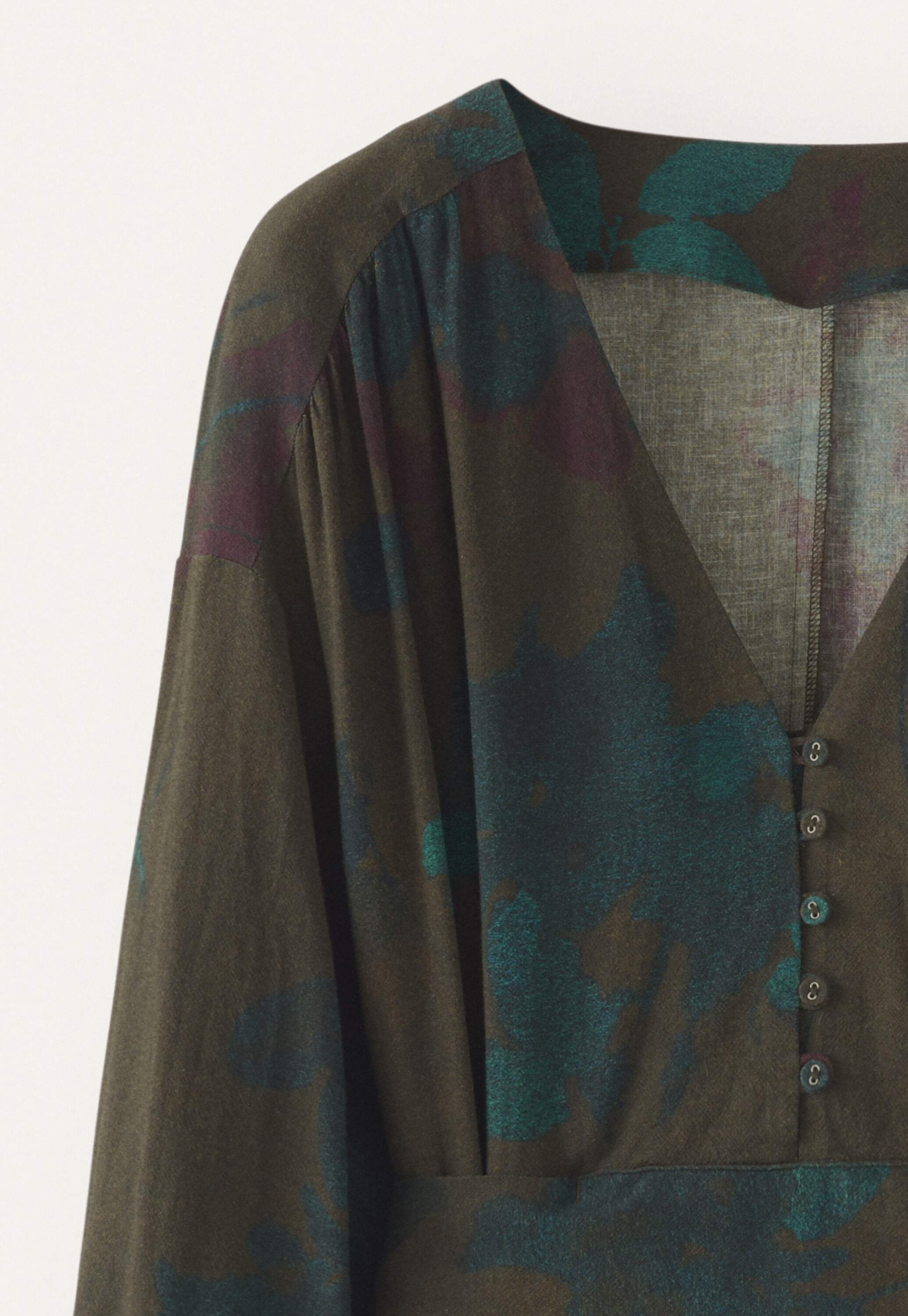 Langes Print-Kleid, Braun/Aquamarin, large