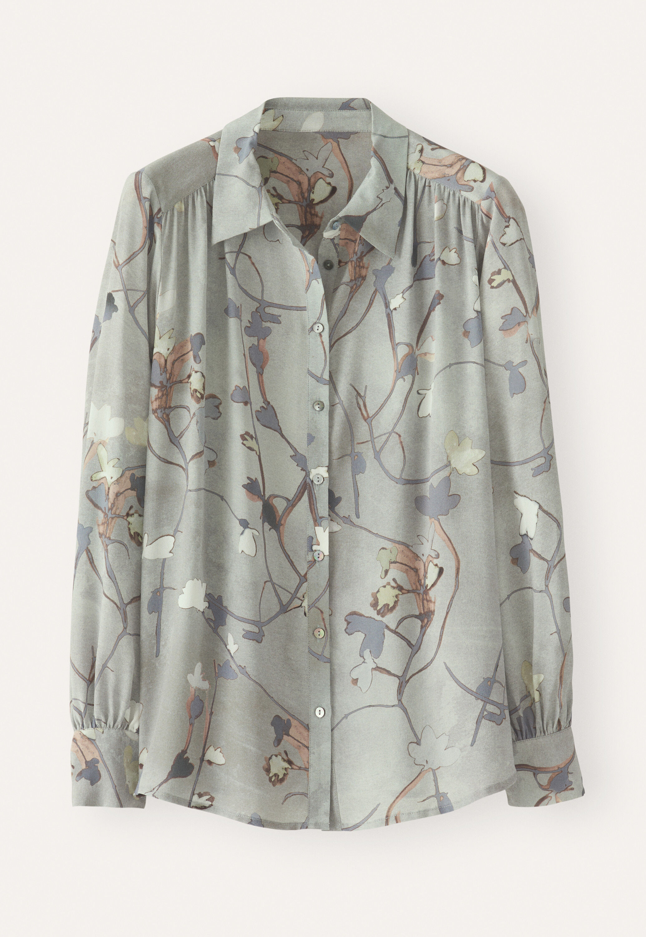 Bedruckte Bluse, Warmes Grau, large