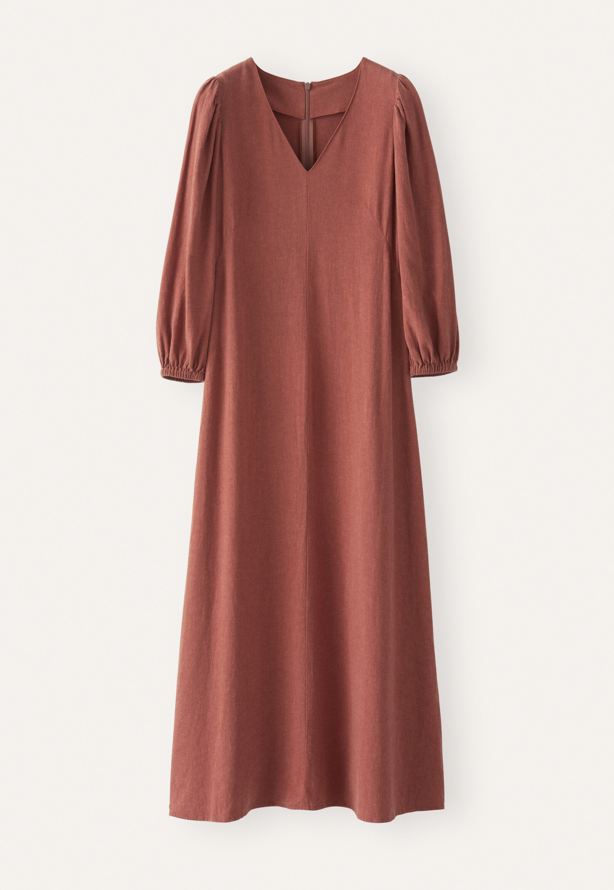 Langes Kleid mit V-Ausschnitt, Rouge, large