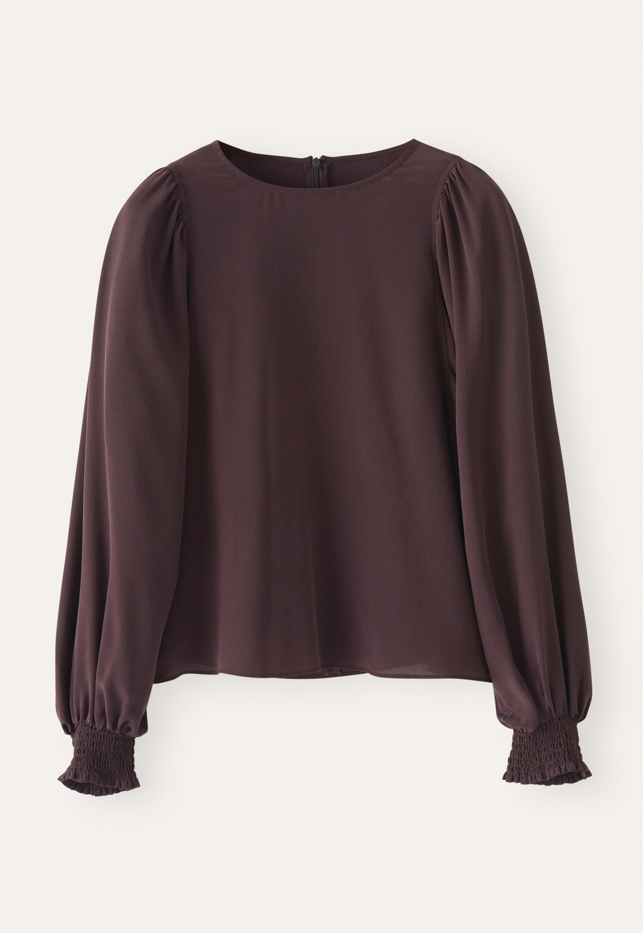 Bluse mit gerafften &Auml;rmeln, Dunkle Schokolade, large
