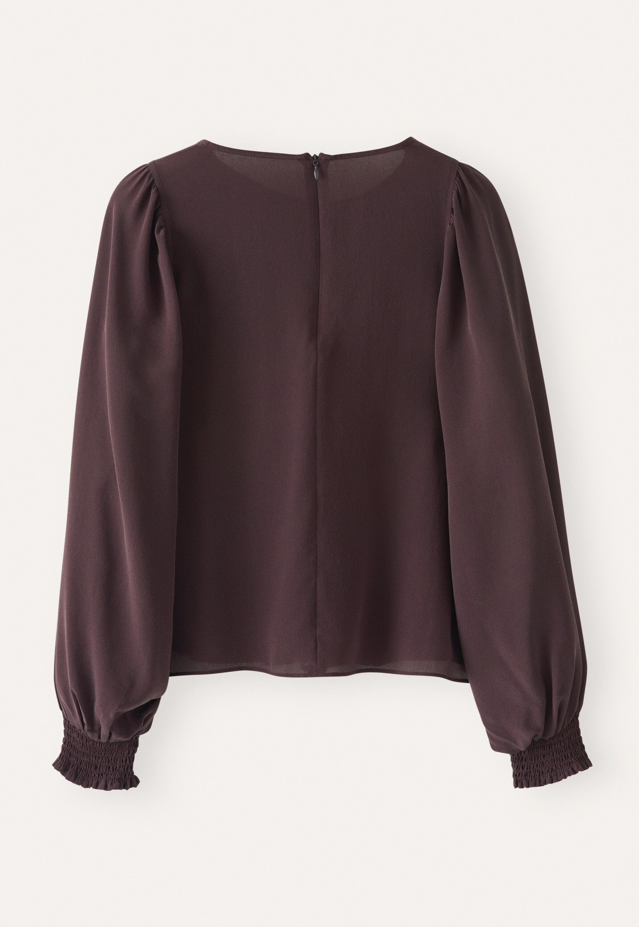 Bluse mit gerafften &Auml;rmeln, Dunkle Schokolade, large