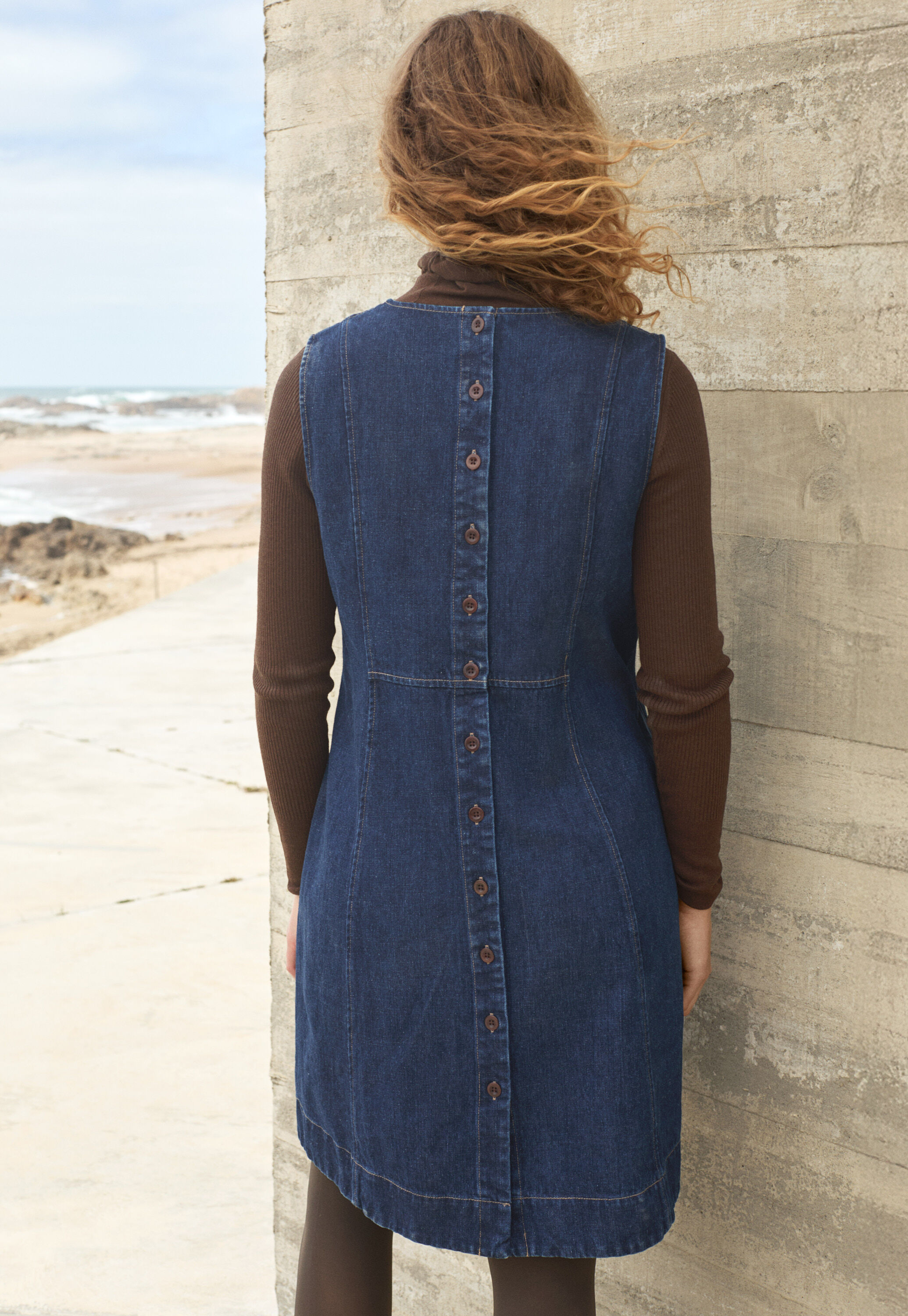 &Auml;rmelloses Indigo-Kleid, Dunkles Denimblau, large