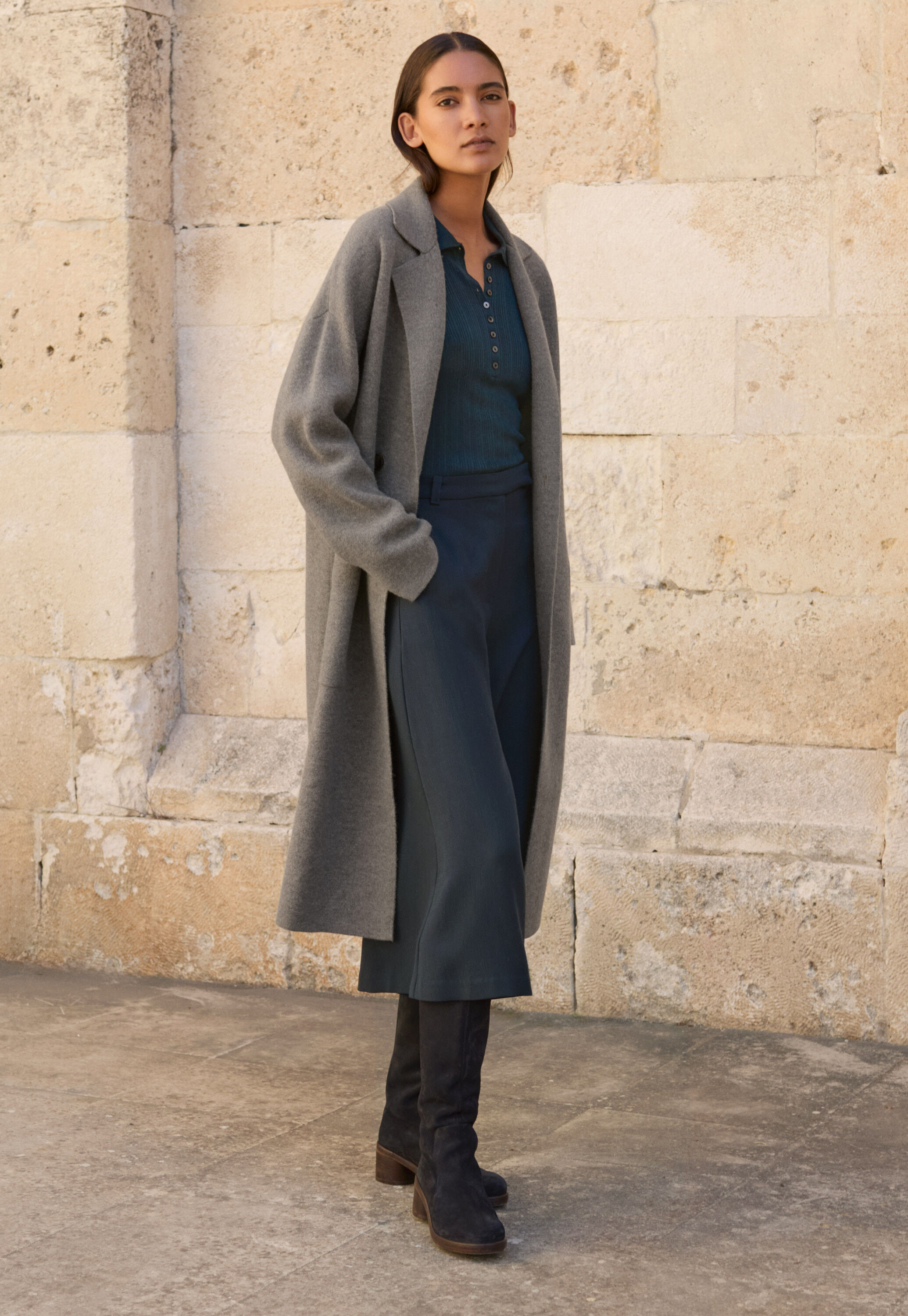 Gerippter Polo-Pullover