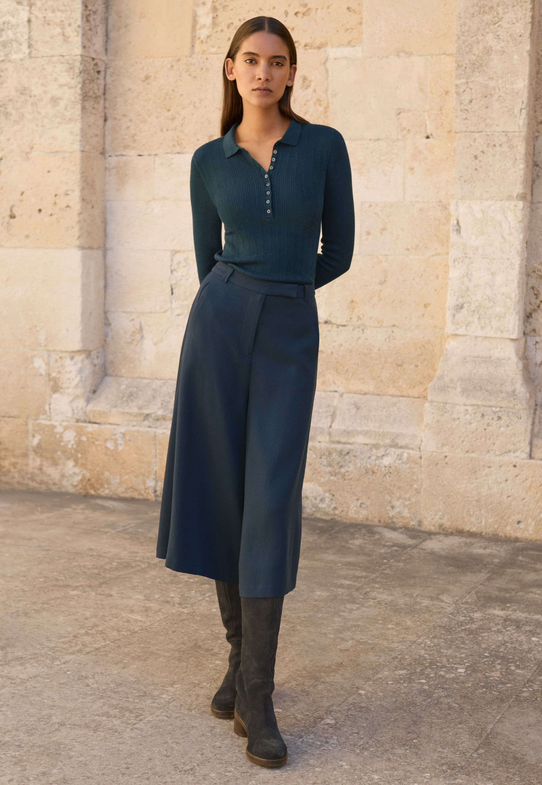Gerippter Polo-Pullover