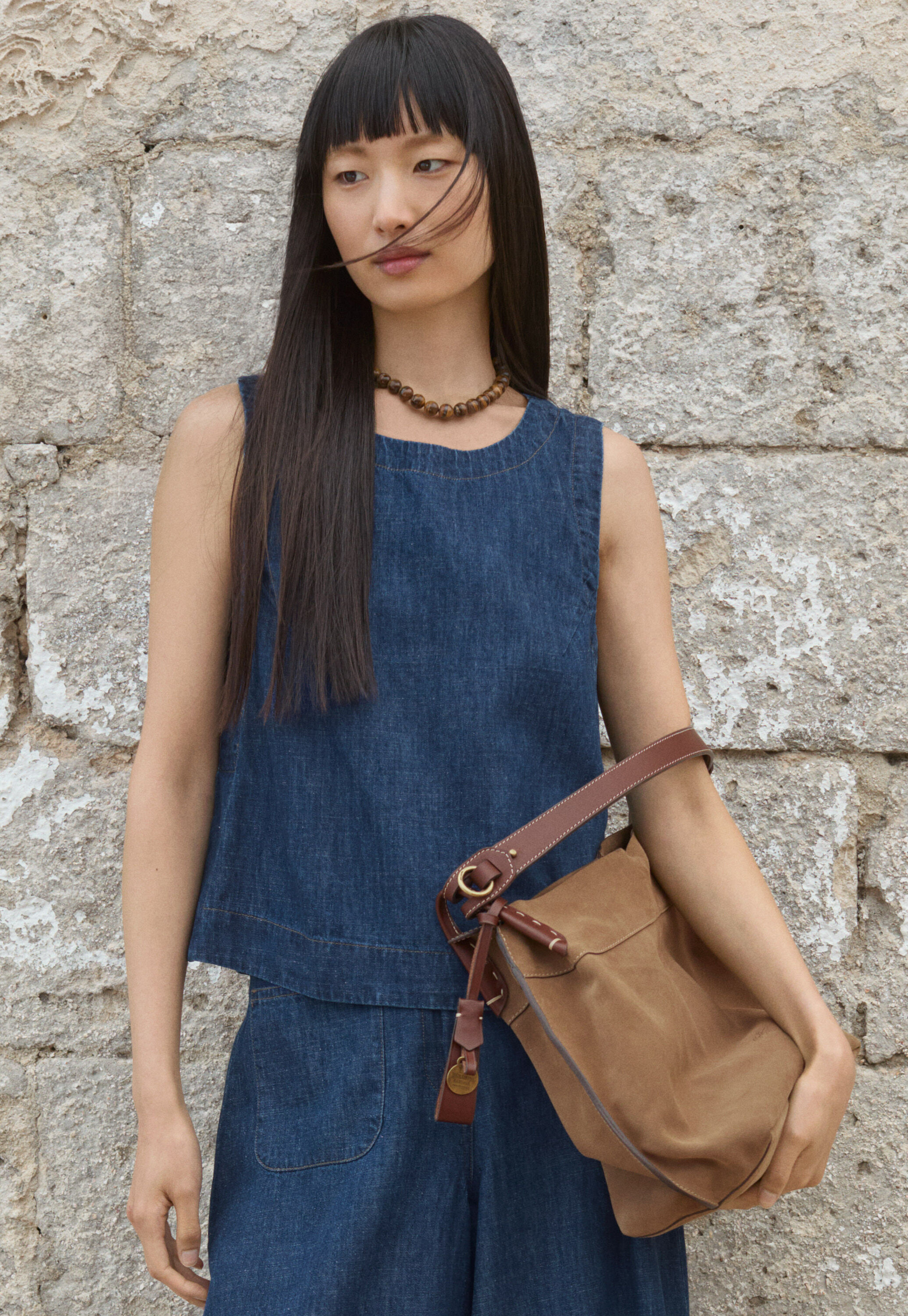 Indigo-gef&auml;rbtes &auml;rmelloses Oberteil, Dunkles Denimblau, large