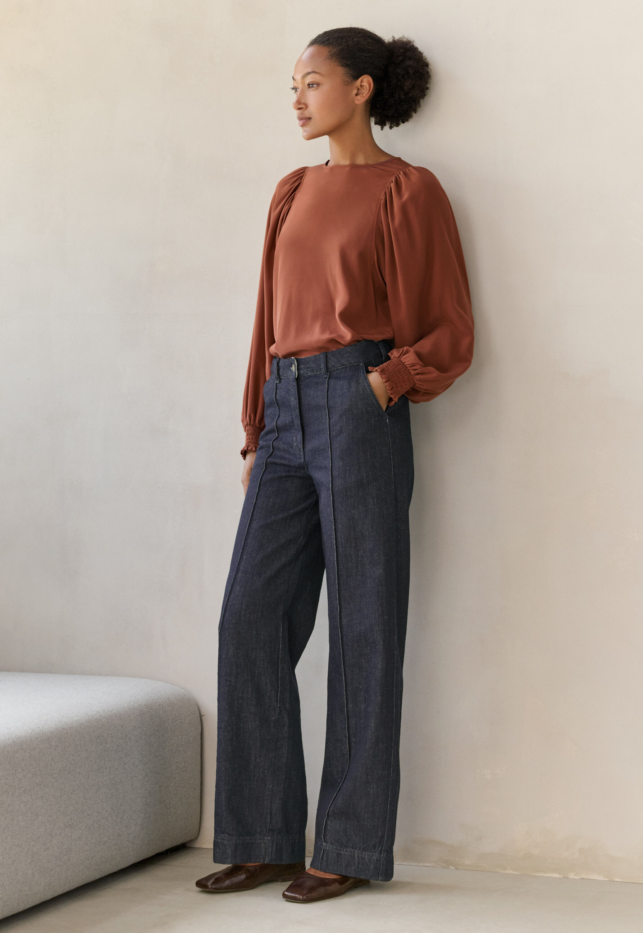 Bluse mit gerafften &Auml;rmeln