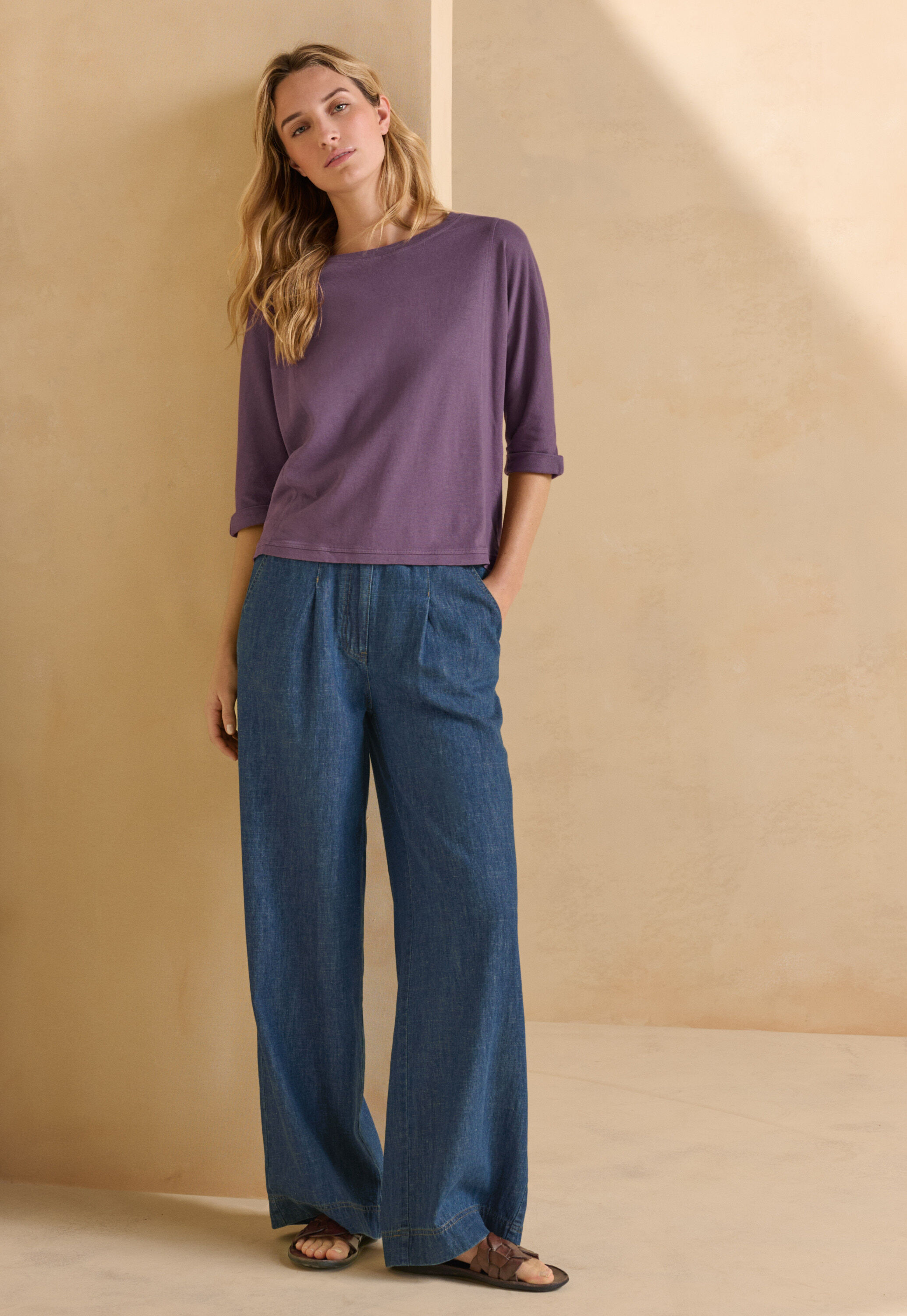 Indigo-gef&auml;rbte weite Hose, Dunkles Denimblau, large