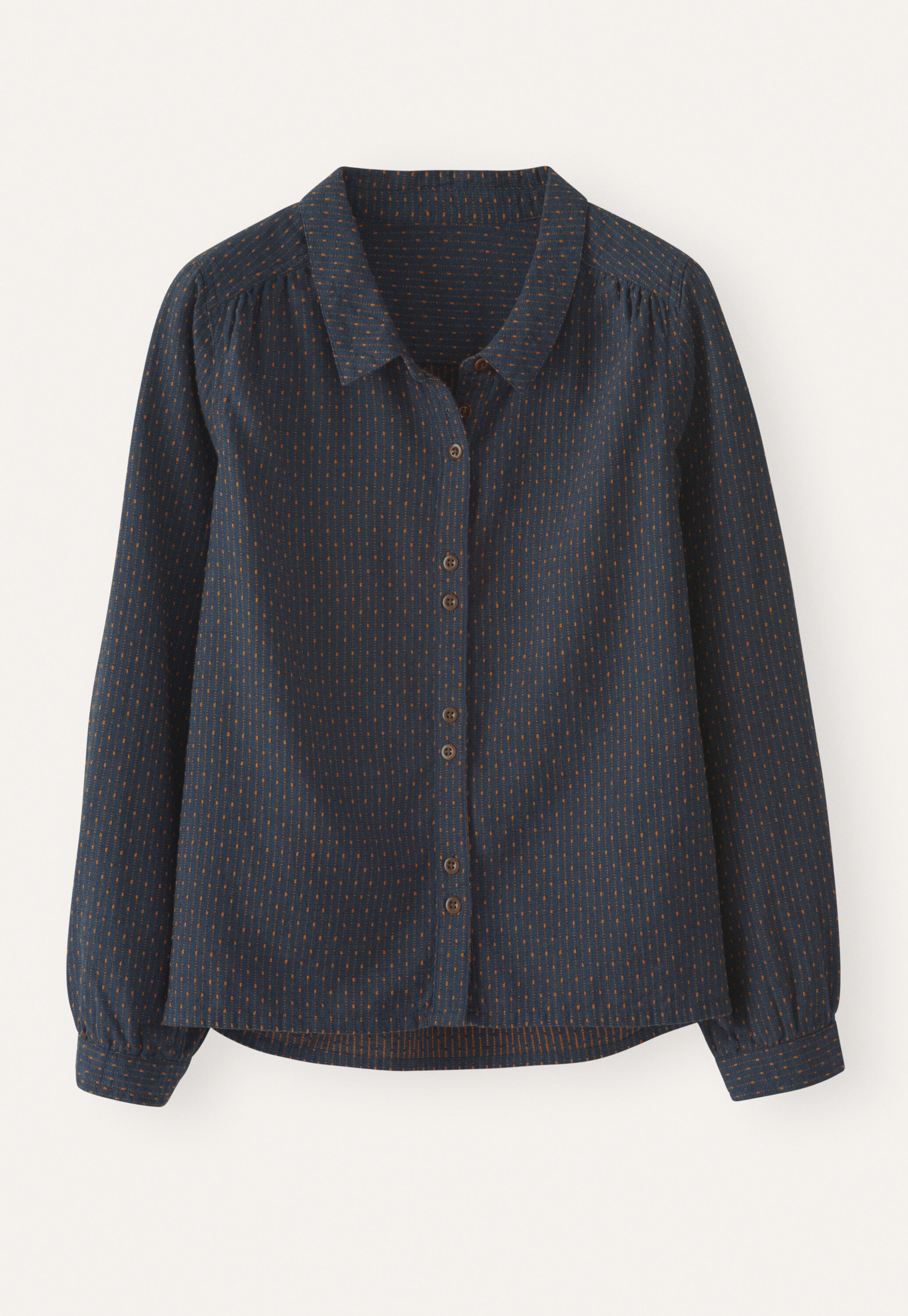 Bluse in Strichmuster-Webung, Petrol/Rost, large