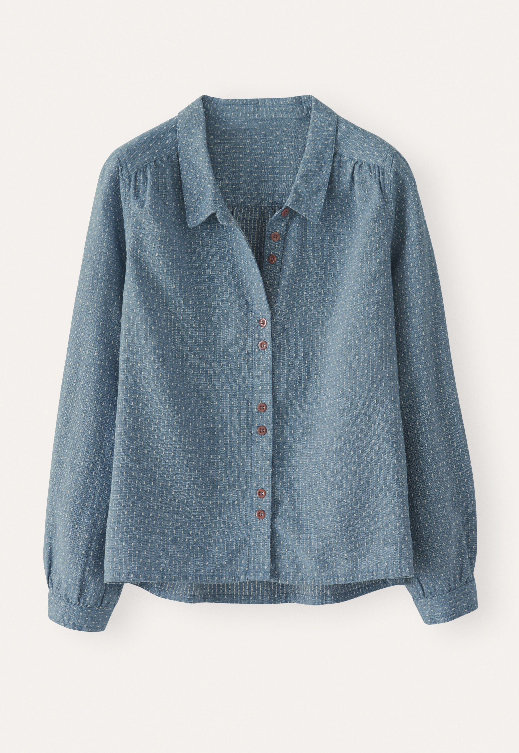 Bluse in Strichmuster-Webung, Blasses Denimblau, large