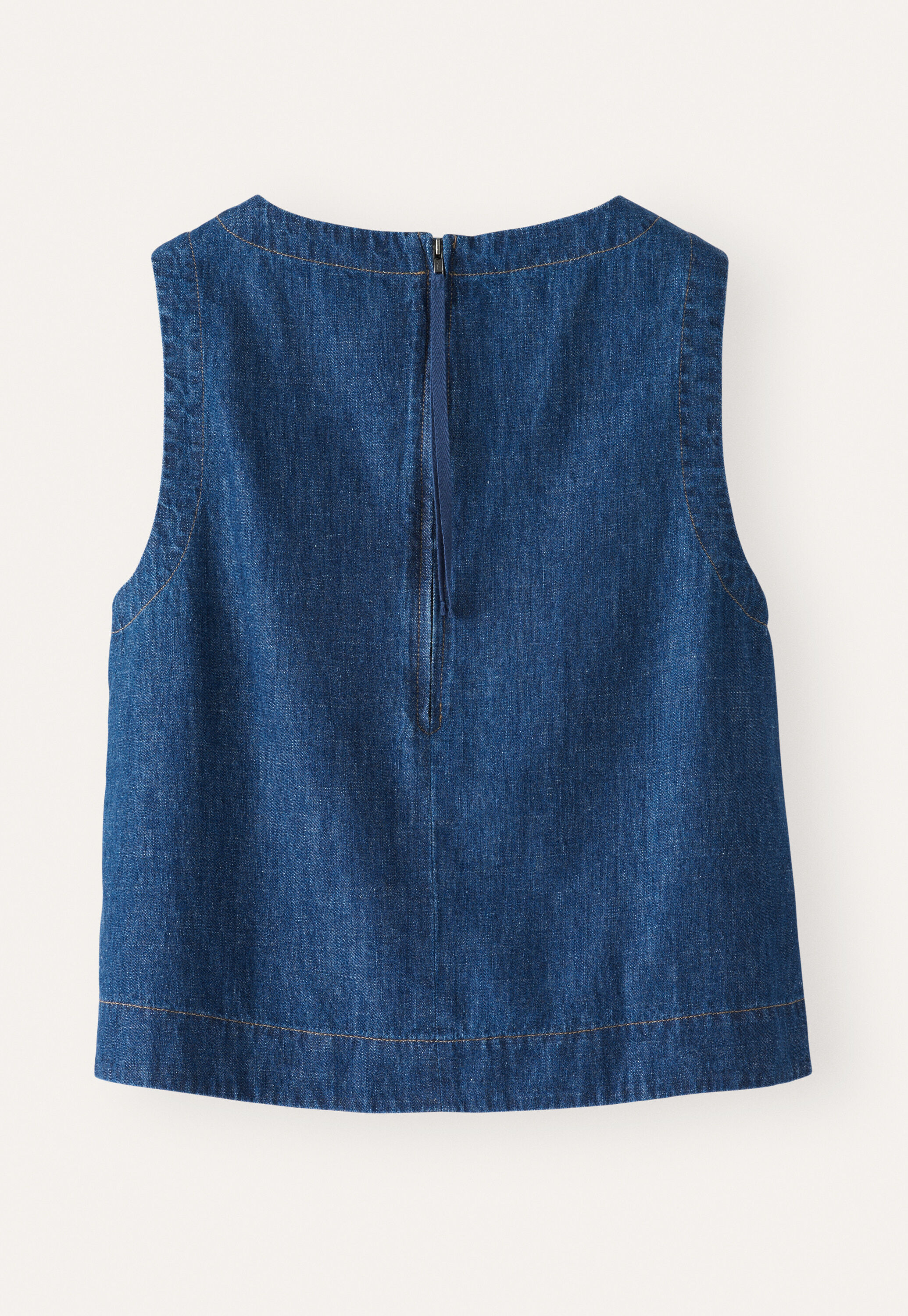 Indigo-gef&auml;rbtes &auml;rmelloses Oberteil, Dunkles Denimblau, large