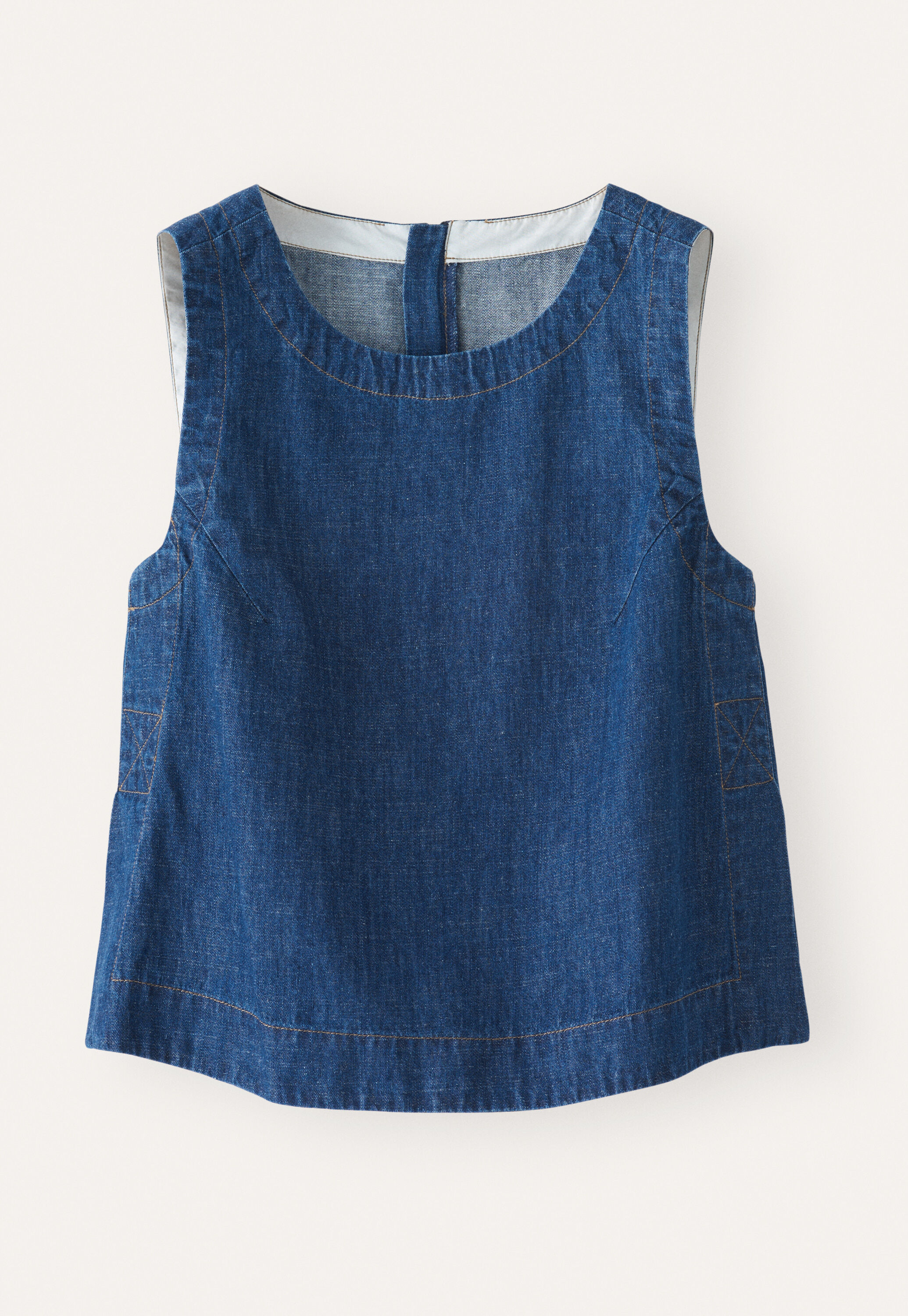 Indigo-gef&auml;rbtes &auml;rmelloses Oberteil, Dunkles Denimblau, large