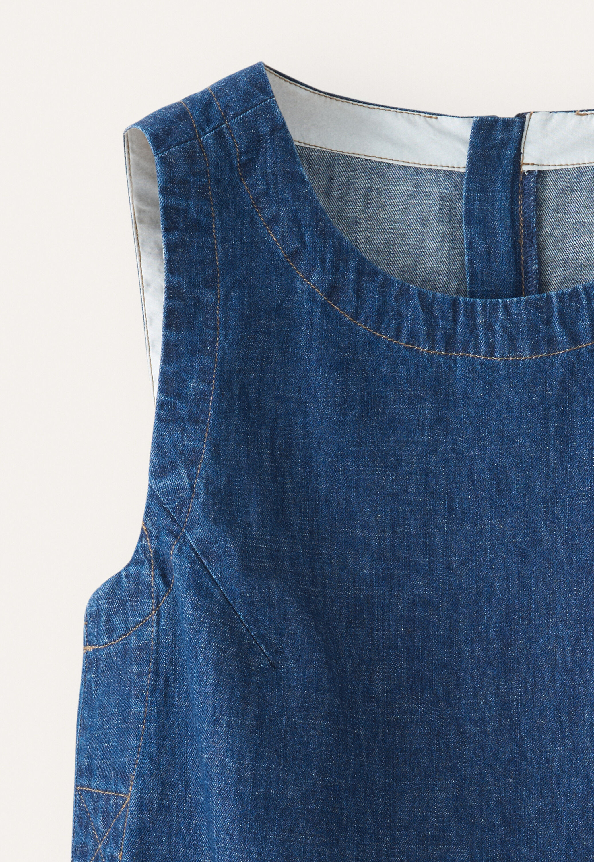 Indigo-gef&auml;rbtes &auml;rmelloses Oberteil, Dunkles Denimblau, large