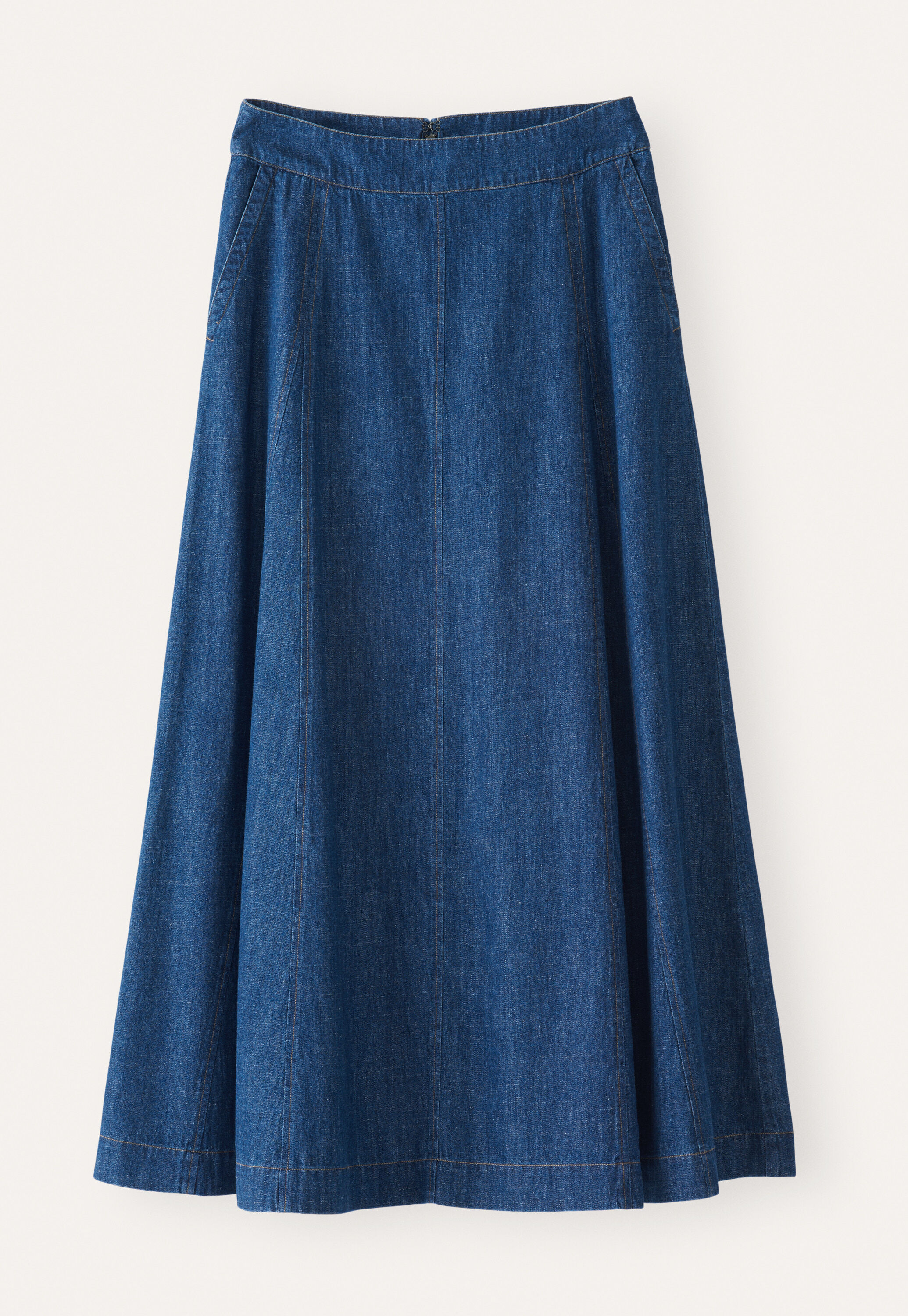 Indigo-gef&auml;rbter Rock mit Godets, Dunkles Denimblau, large