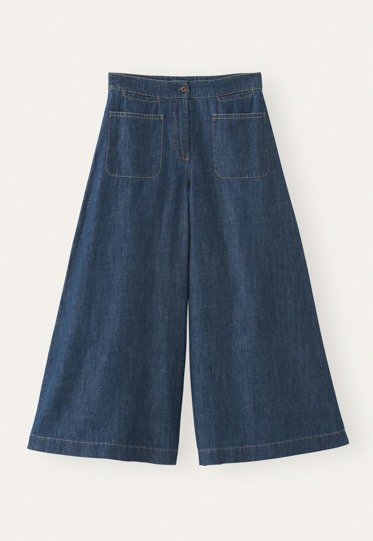 Indigo-gef&auml;rbte Culottes, Dunkles Denimblau, large