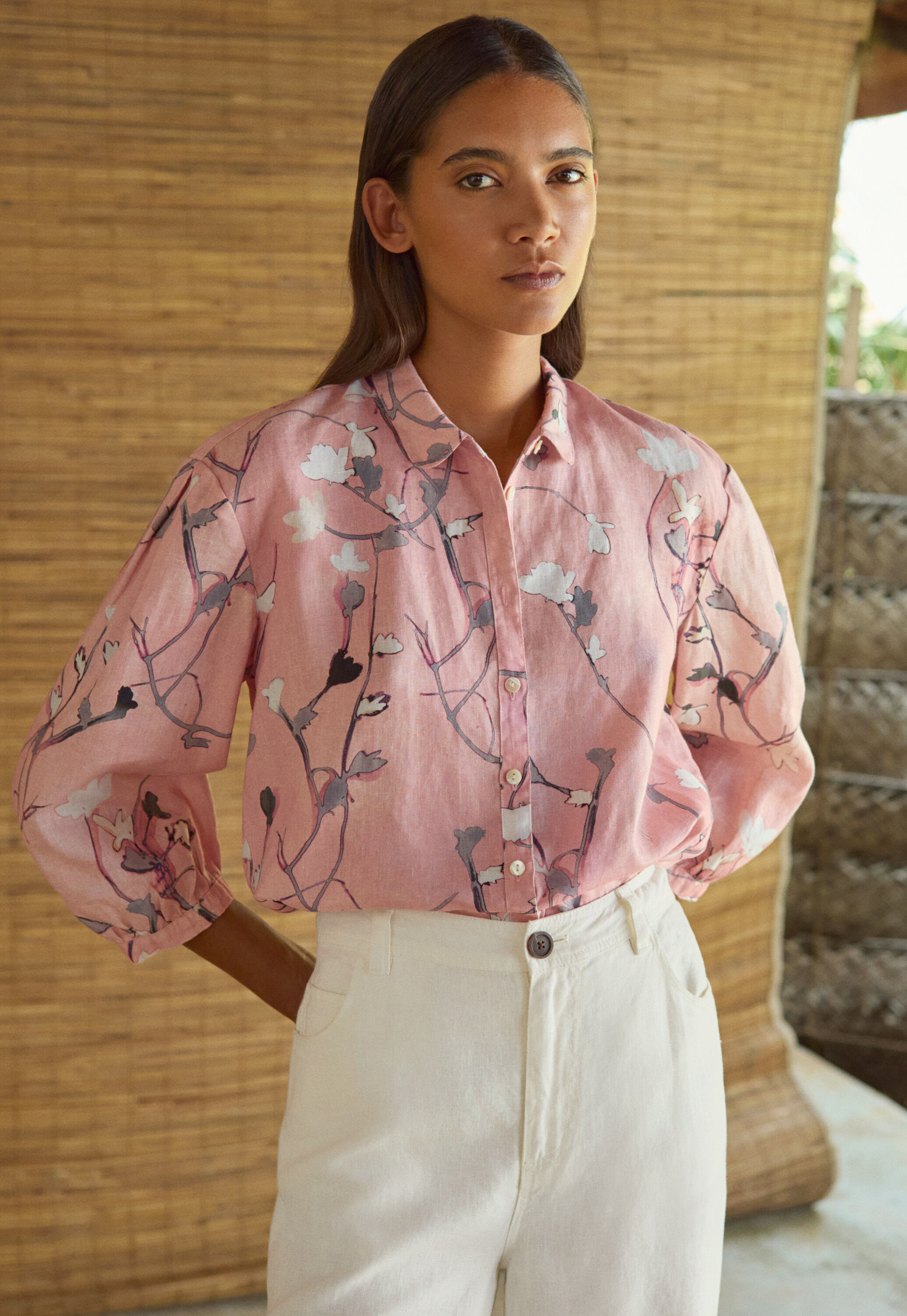 Print-Bluse mit Falten&auml;rmeln