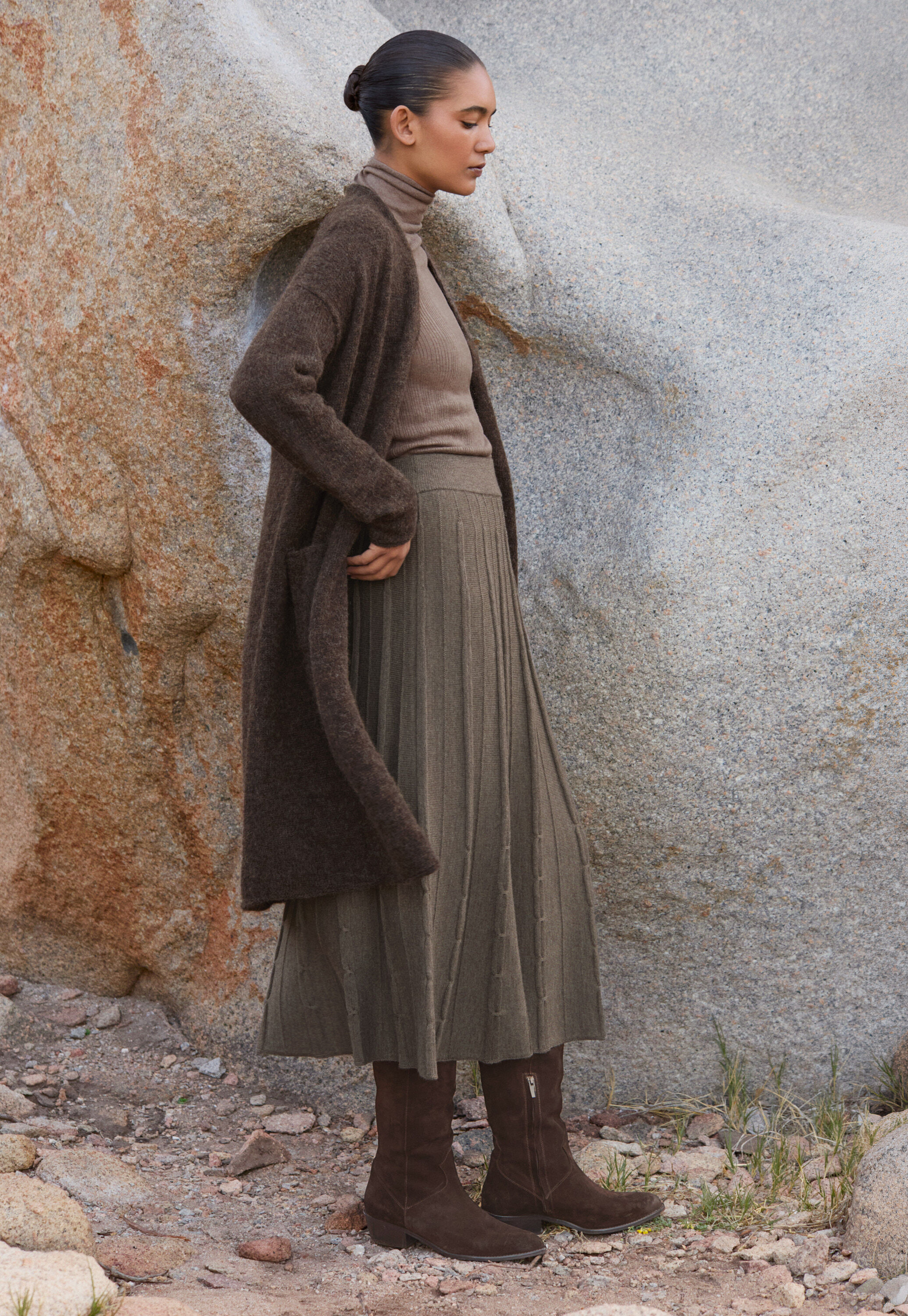 Rock im Fangmuster, Taupe, large