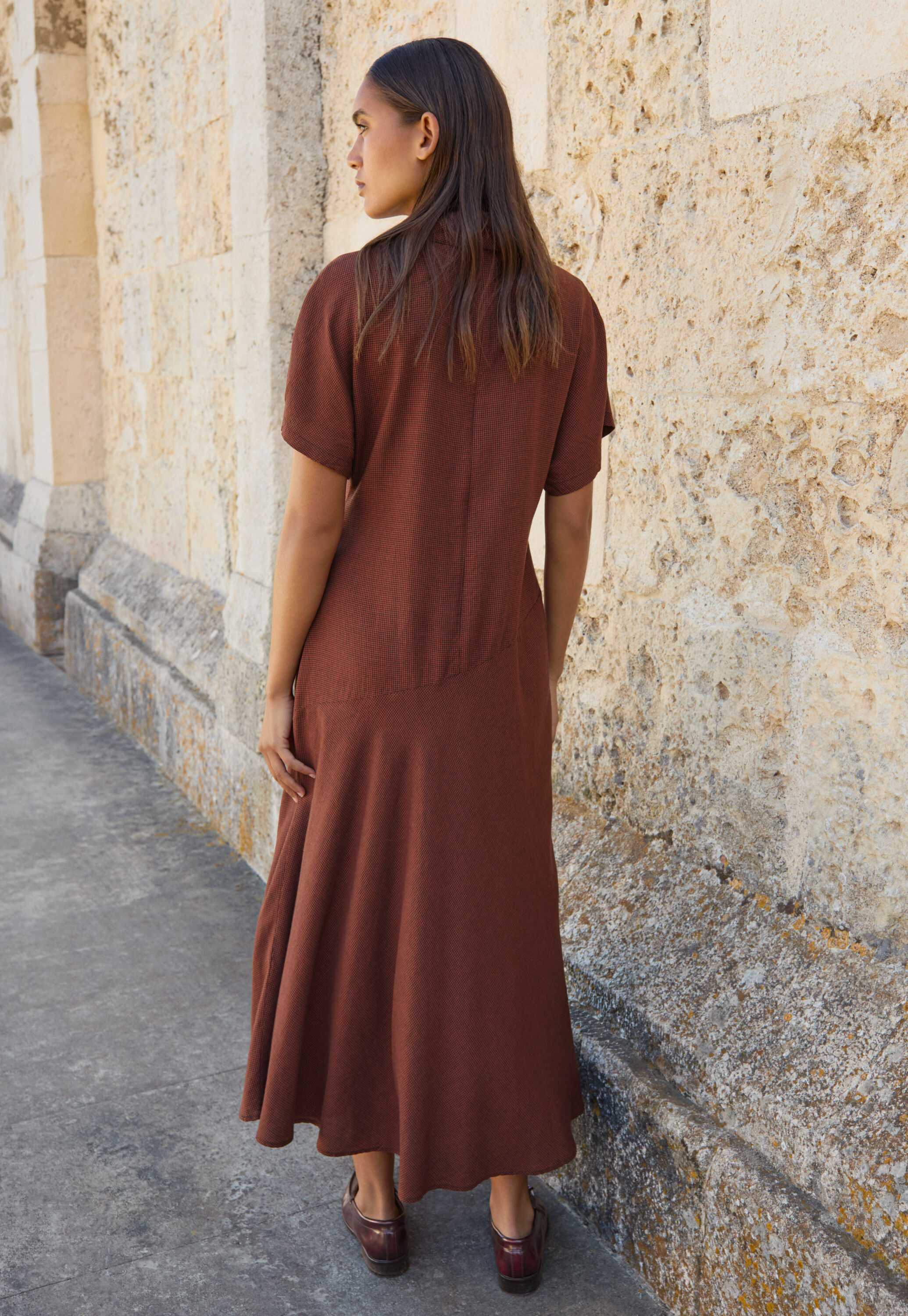 Kleid mit Hahnentrittmuster, Terrakotta/Schwarz, large