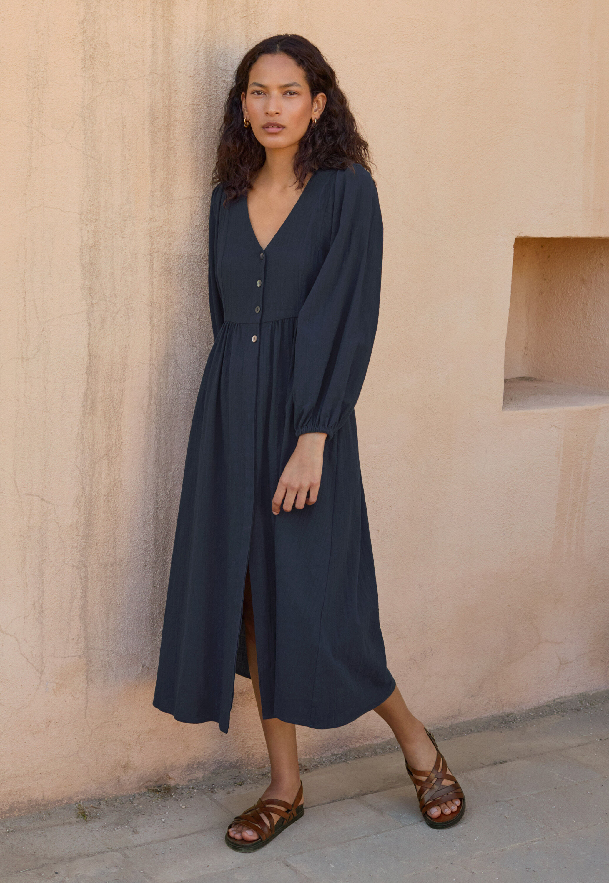 Kleid mit gerafften &Auml;rmeln, Mitternacht, large