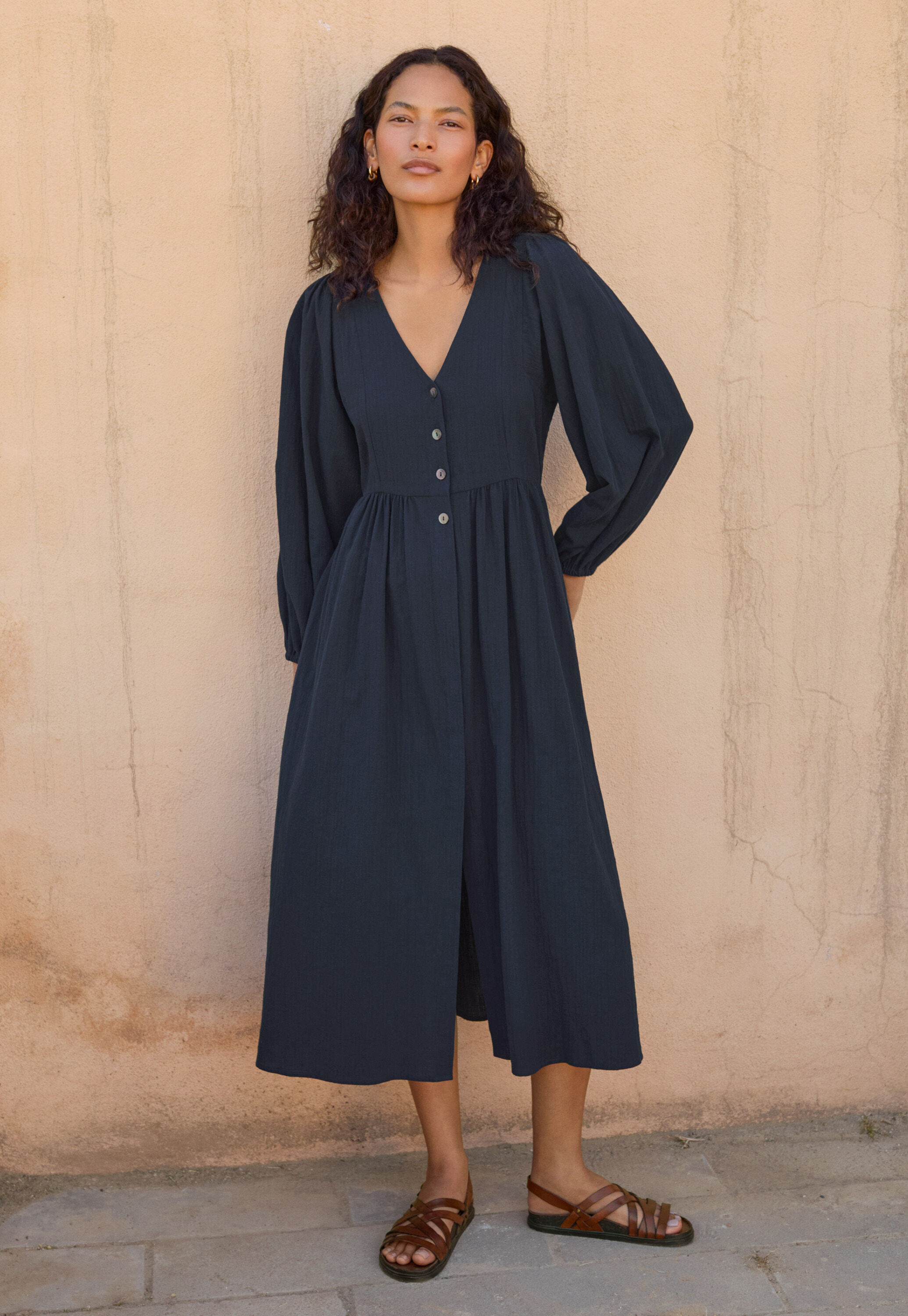 Kleid mit gerafften &Auml;rmeln, Mitternacht, large