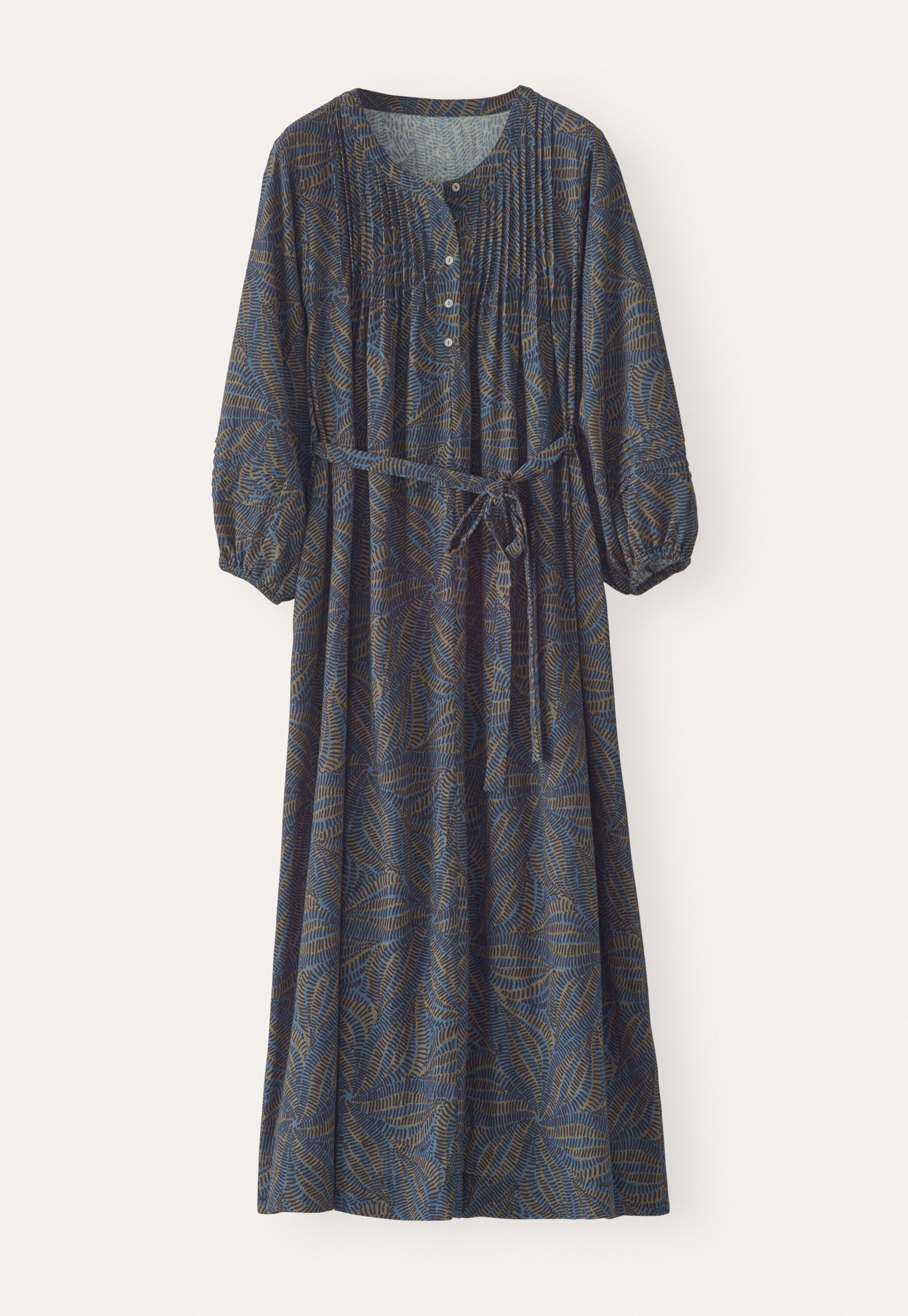 Print-Kleid mit Taillenb&auml;ndern, Dunkelblau, large