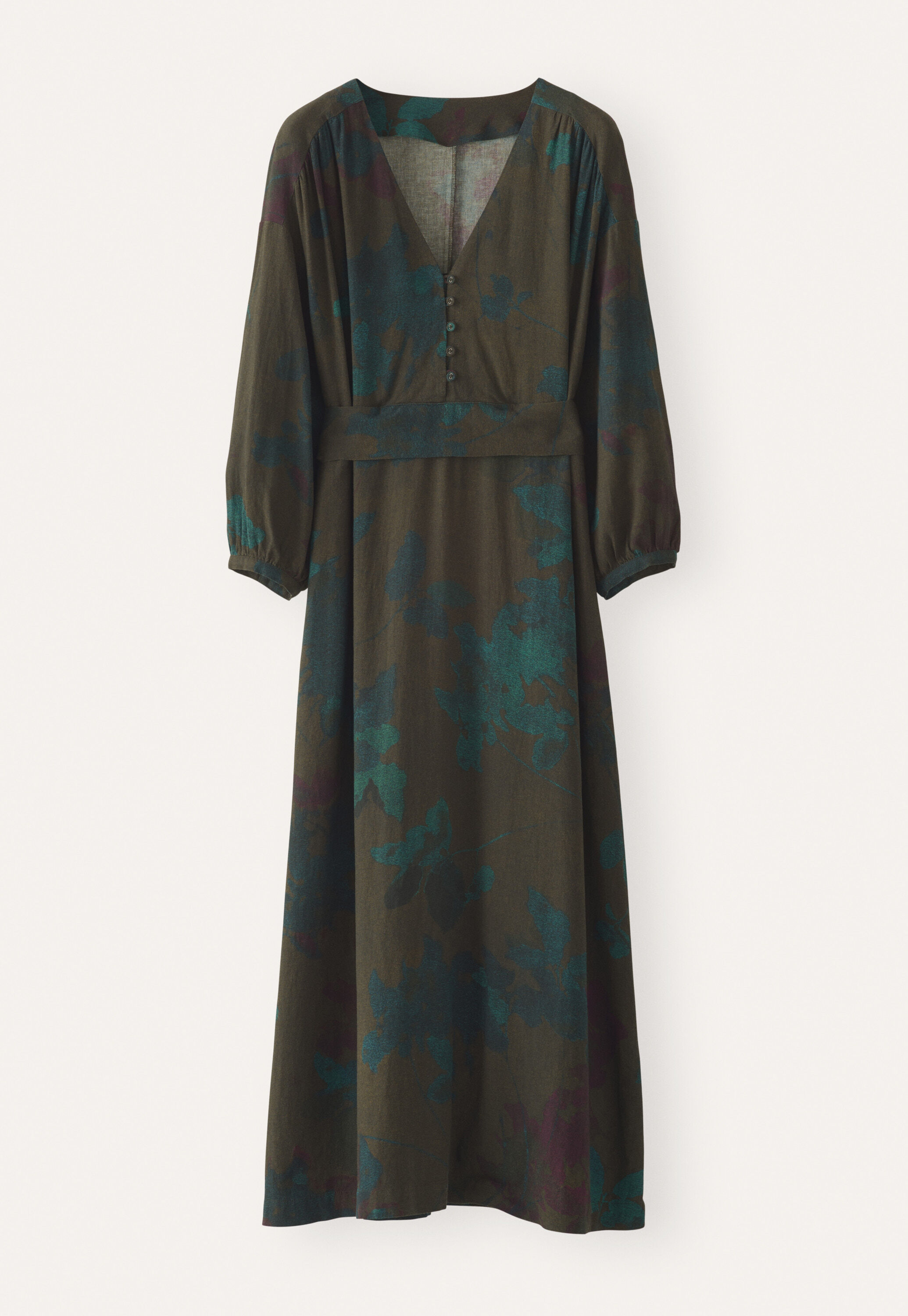 Langes Print-Kleid, Braun/Aquamarin, large