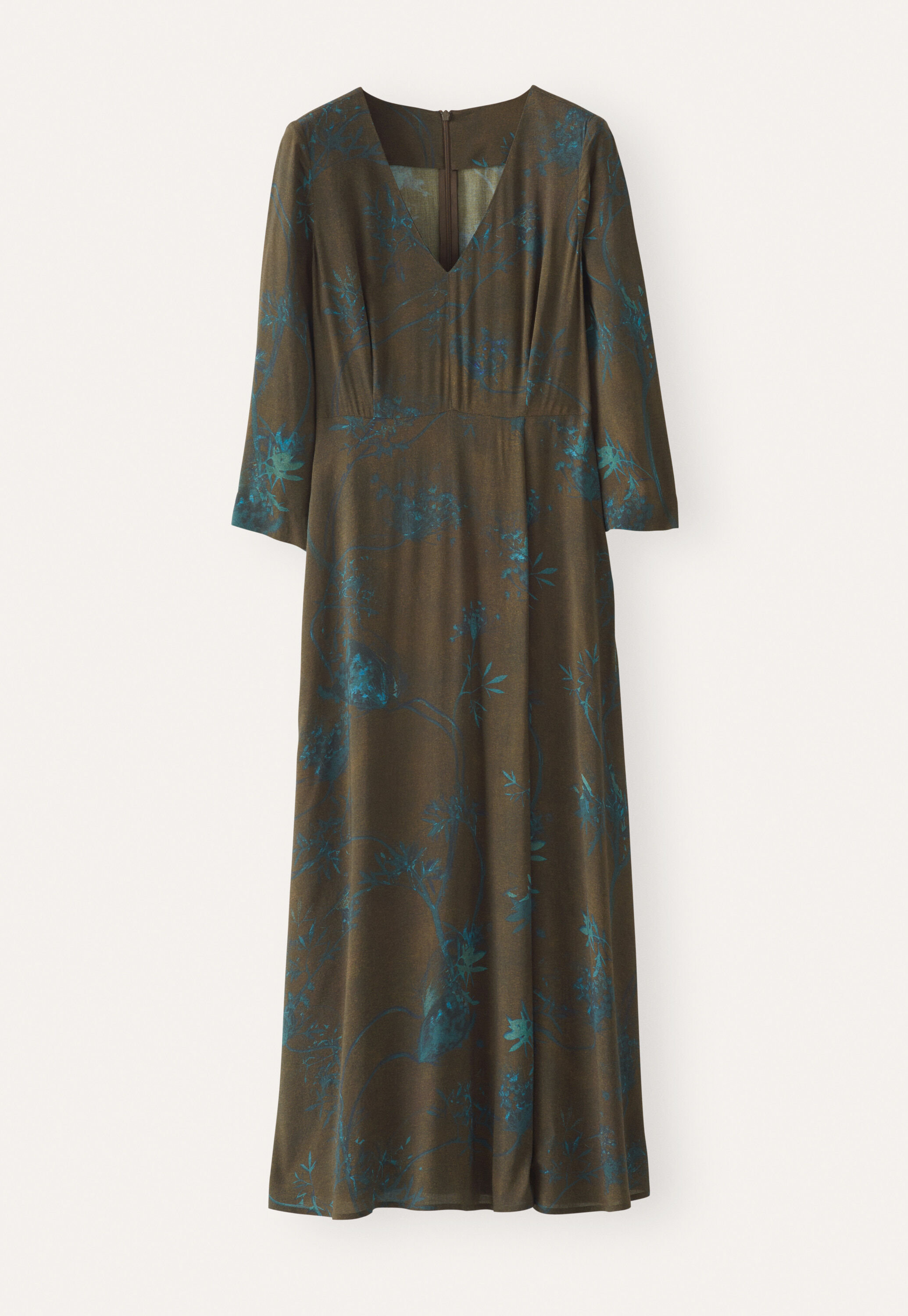 Langes Kleid mit Print, Dunkelbraun, large