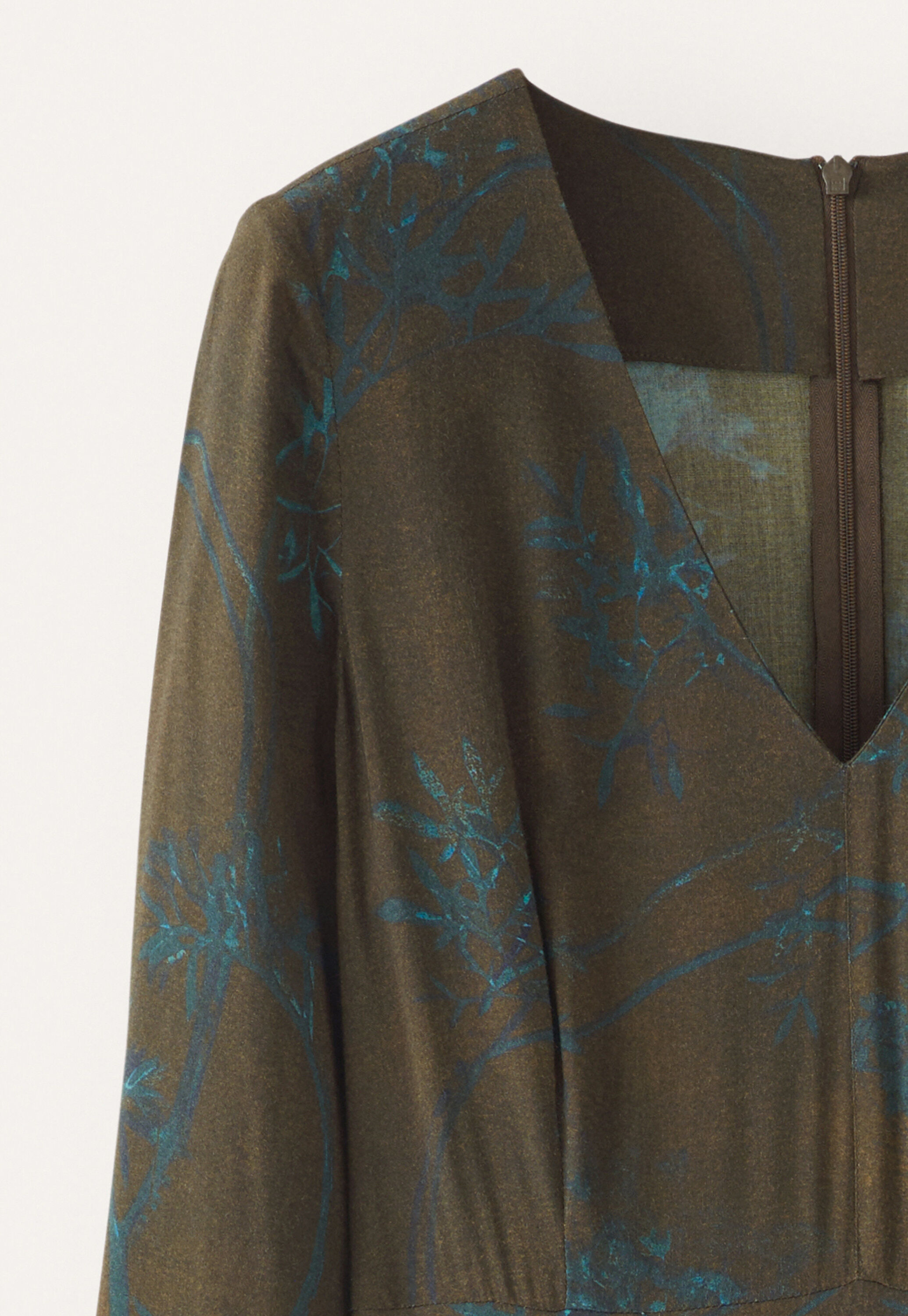 Langes Kleid mit Print, Dunkelbraun, large