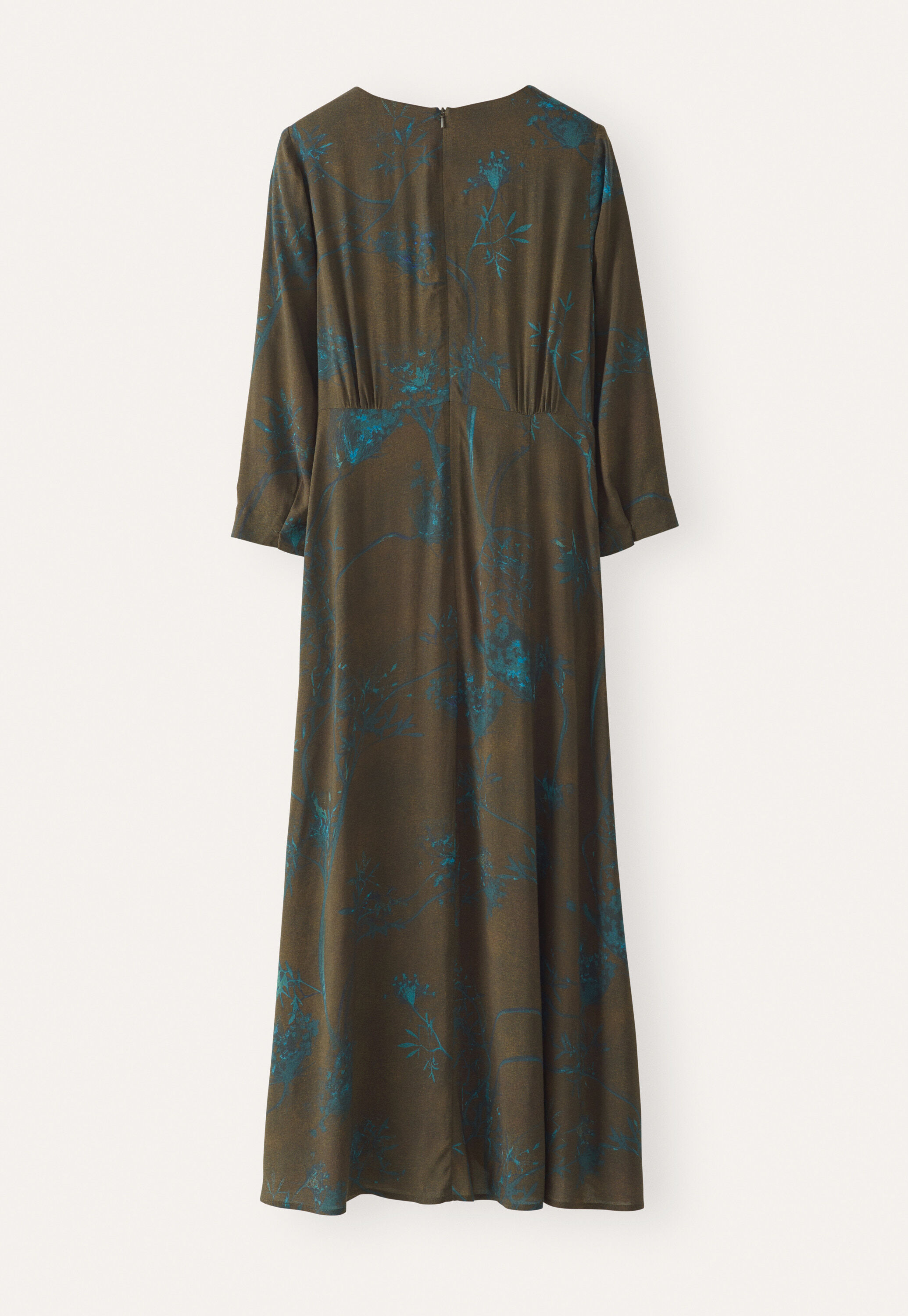 Langes Kleid mit Print, Dunkelbraun, large