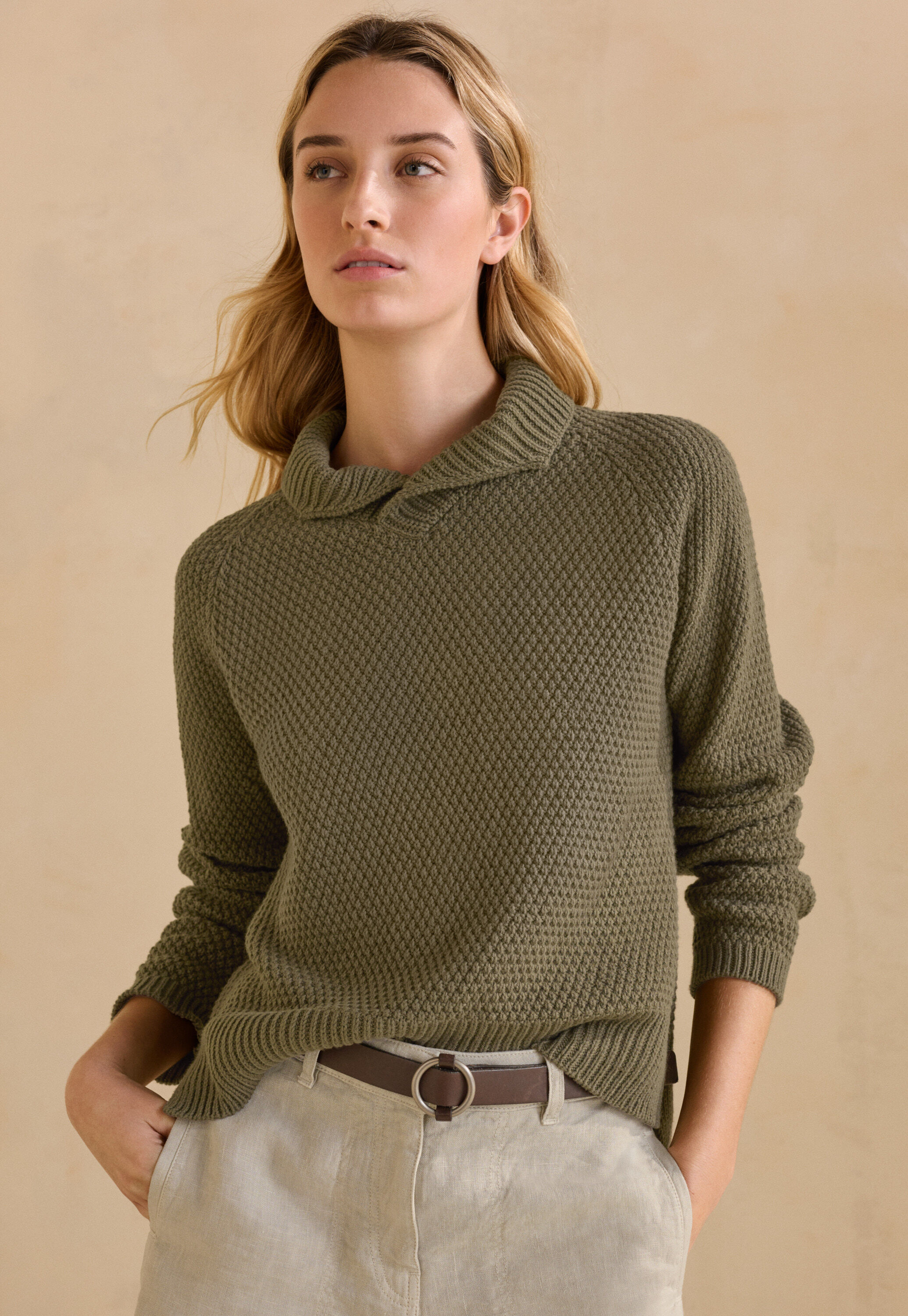 Perlmuster-Pullover mit Kragen