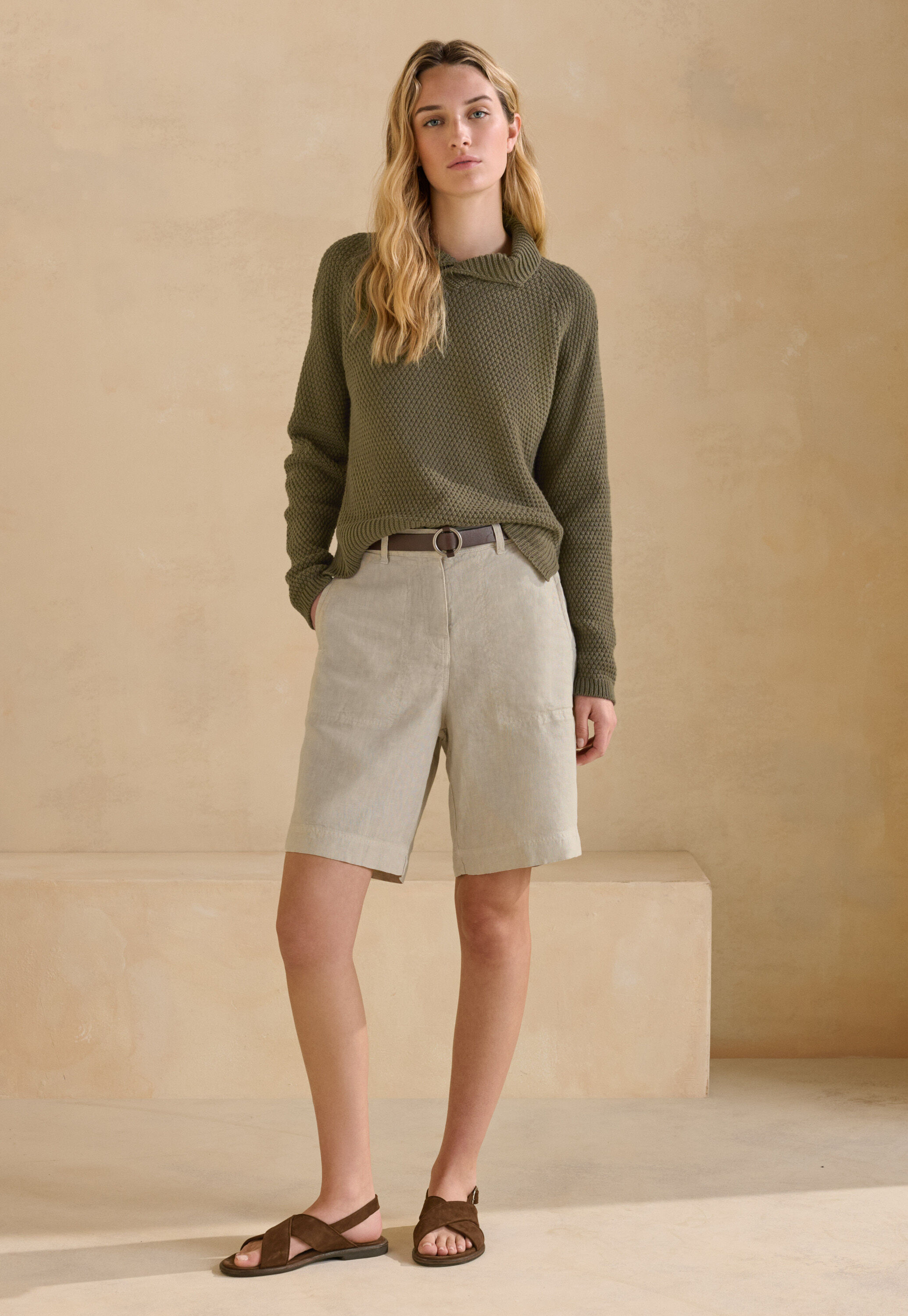 Perlmuster-Pullover mit Kragen