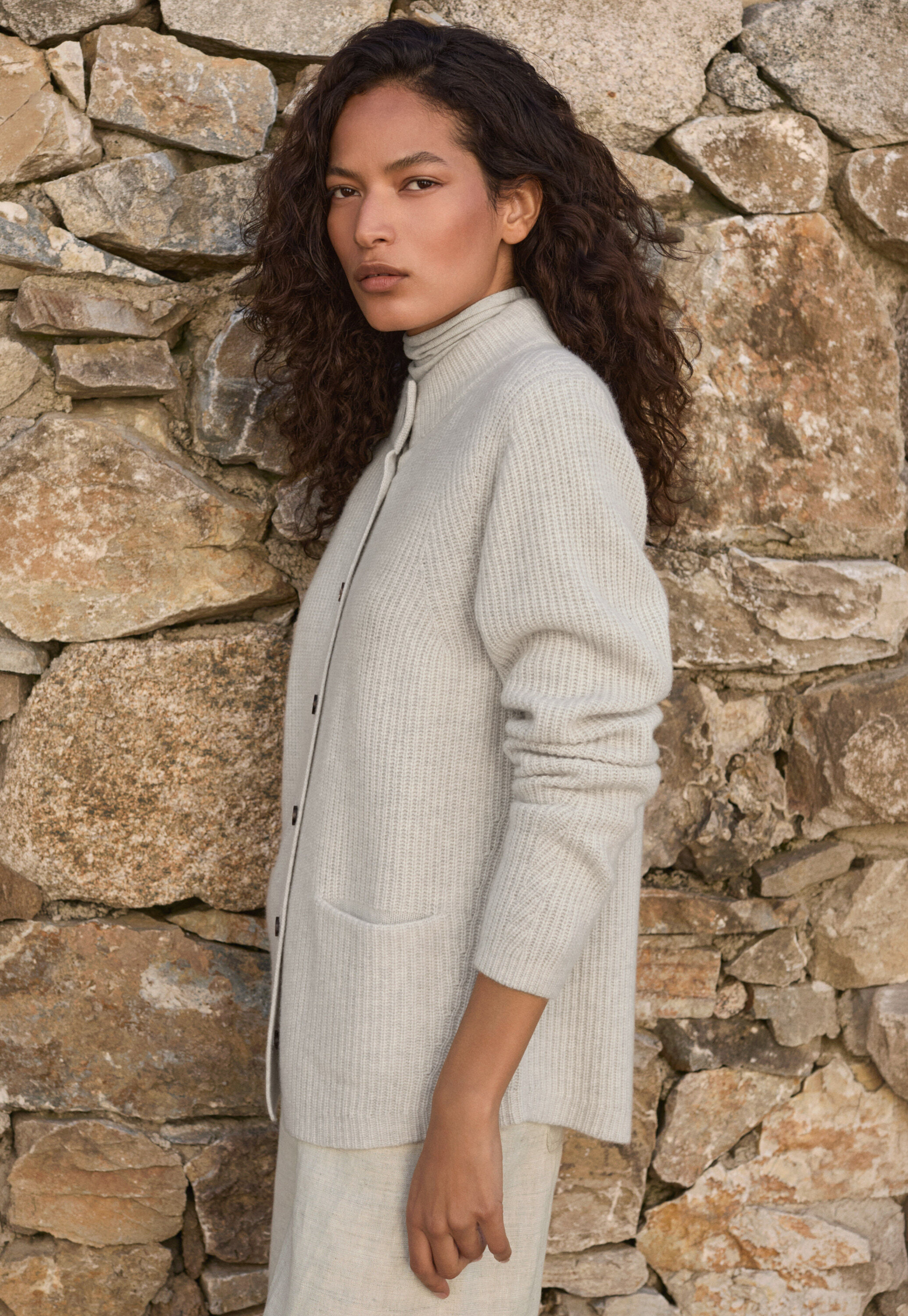 Rippstrick-Cardigan, Perlgrau, large