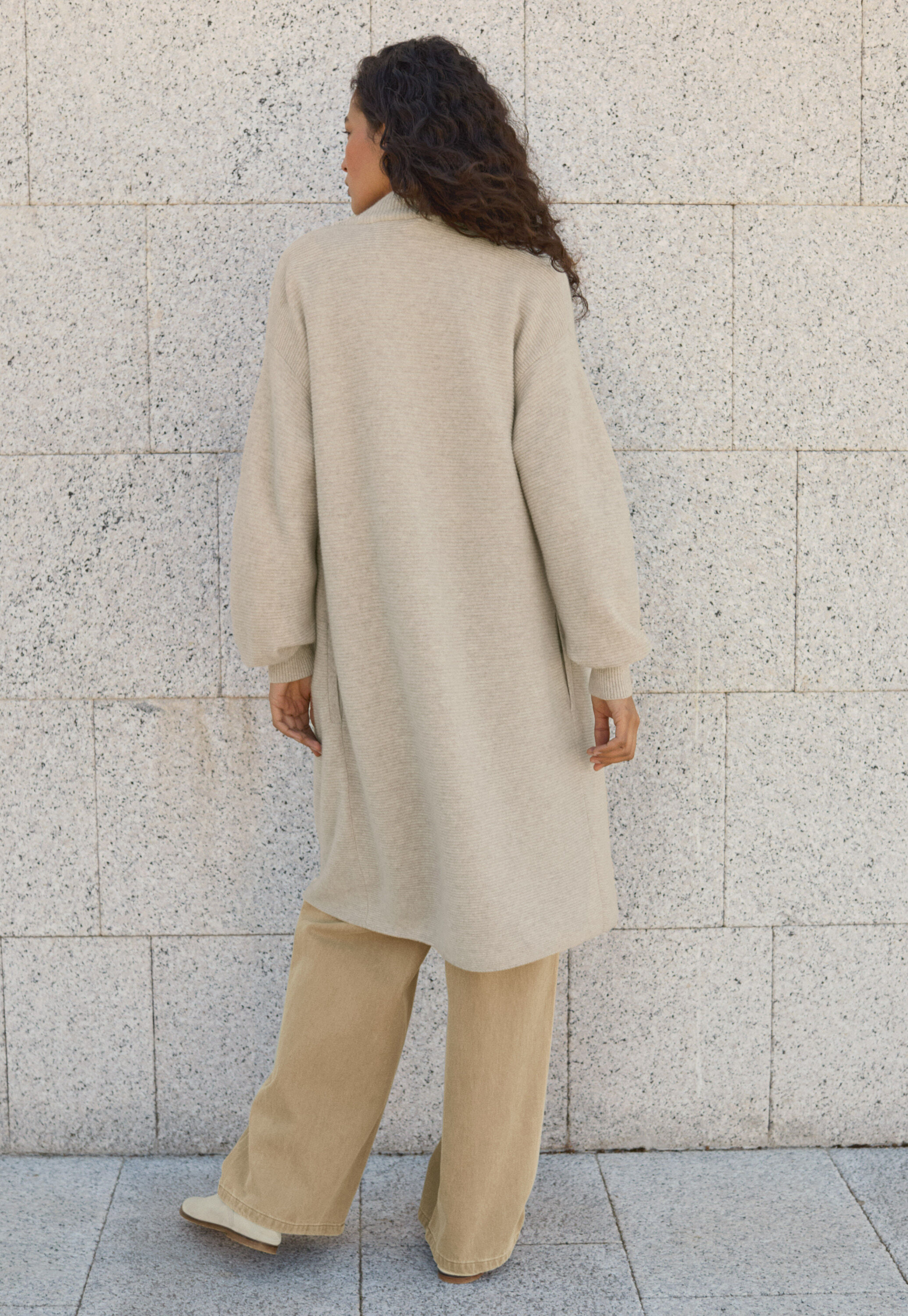 Langer Cardigan, Ecru/Rehbraun, large