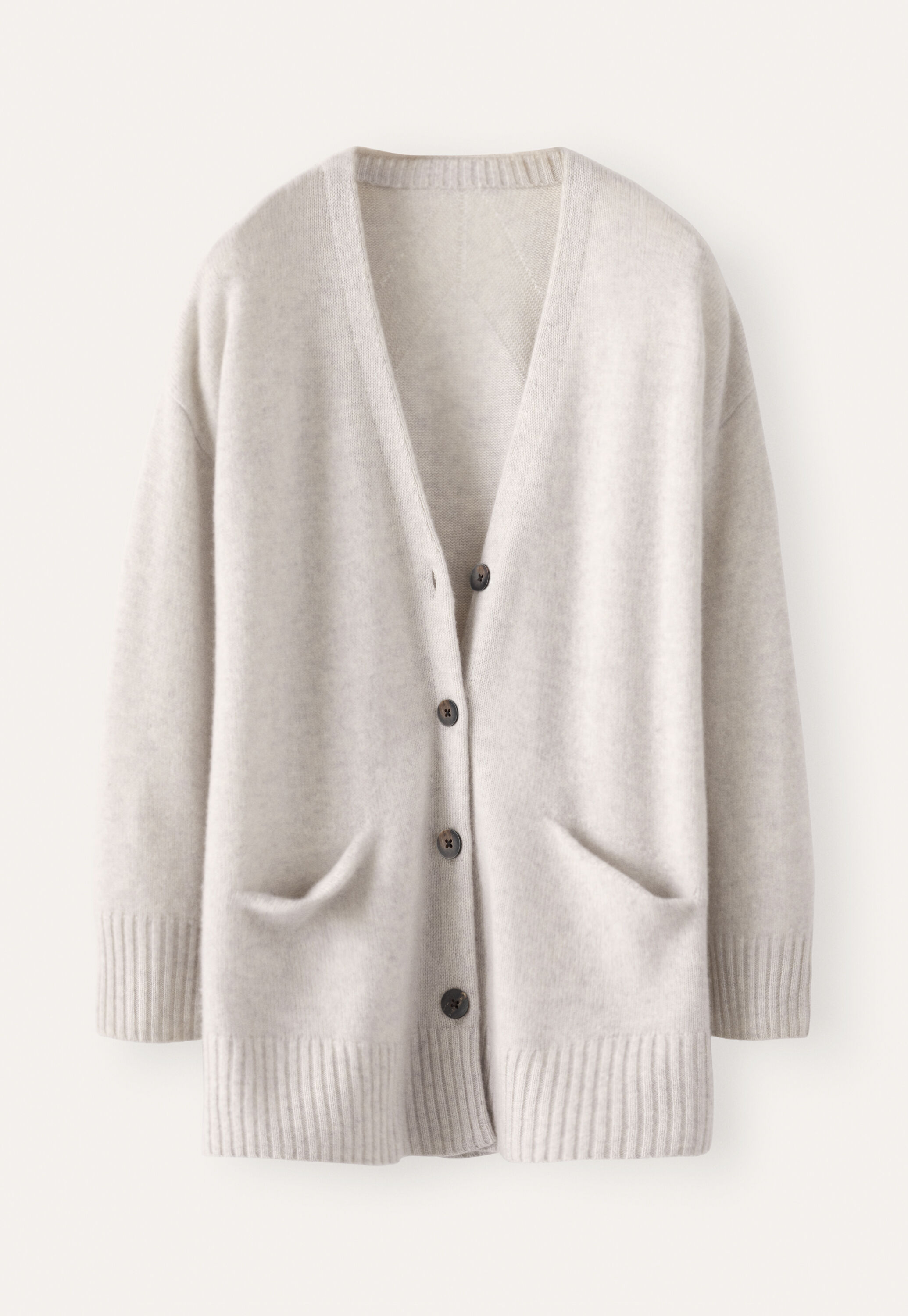 V-Ausschnitt-Cardigan, Perlgrau, large