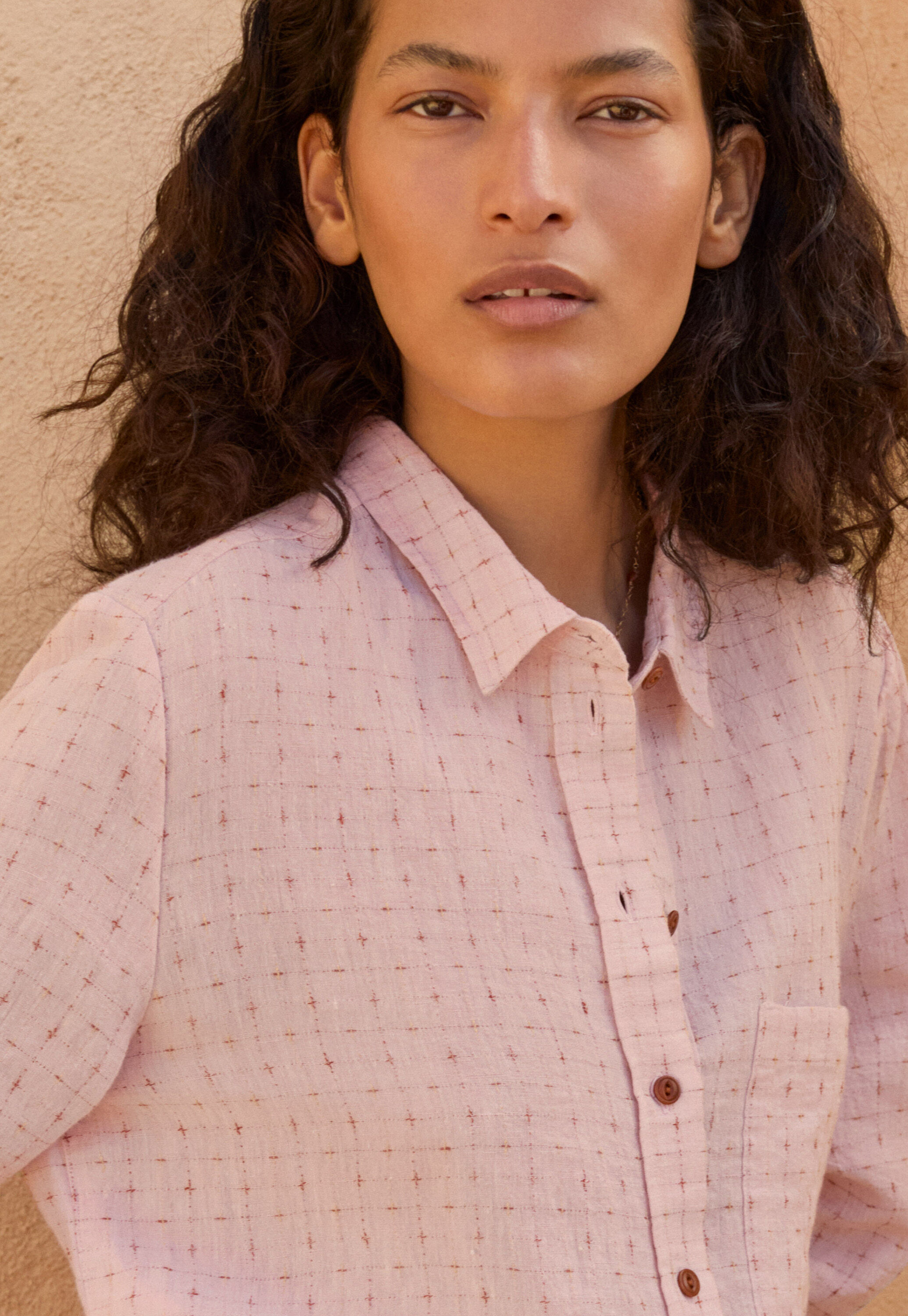 Bluse mit eingewebtem Kreuzmuster, Zartes Rosa, large