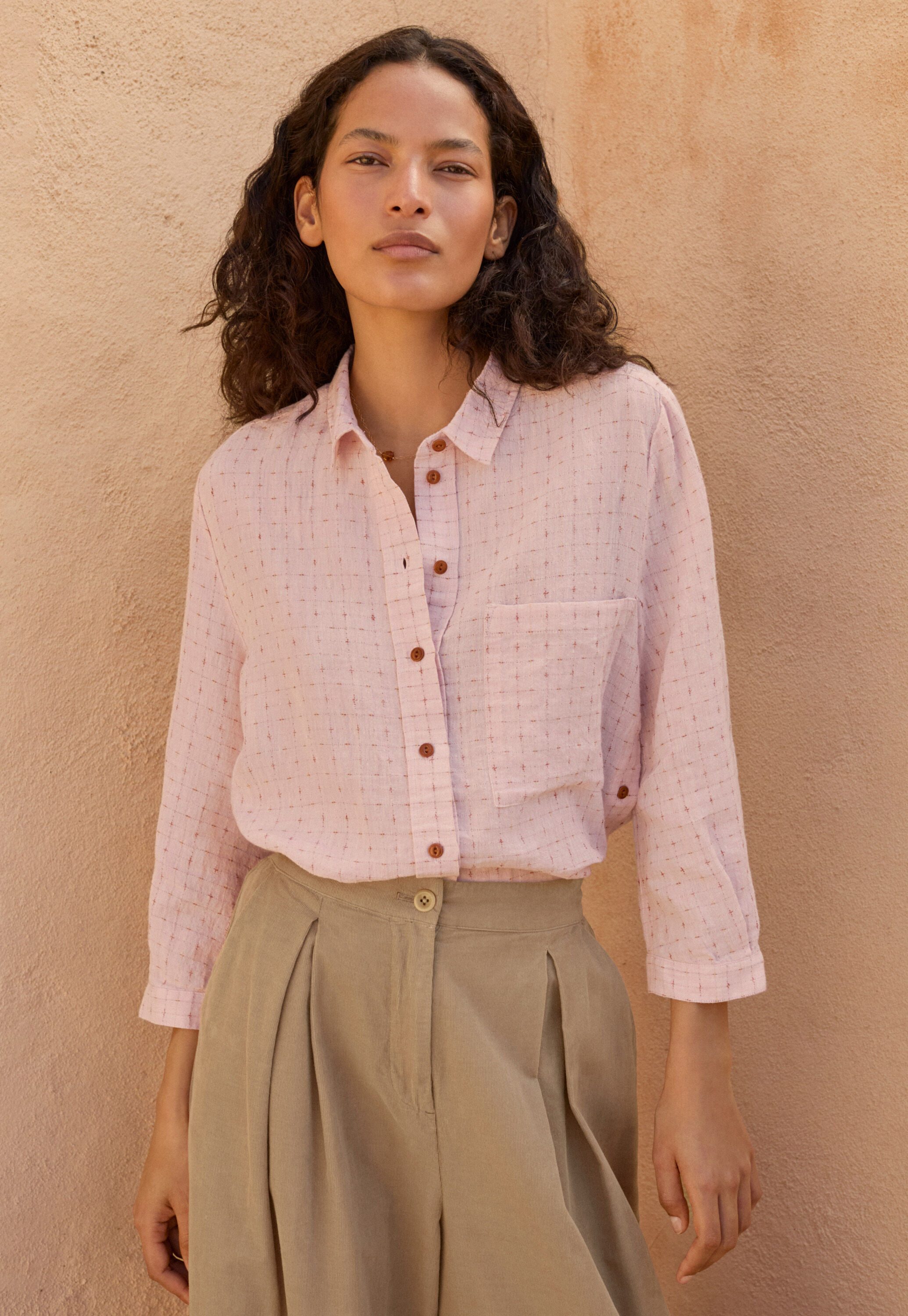 Bluse mit eingewebtem Kreuzmuster, Zartes Rosa, large