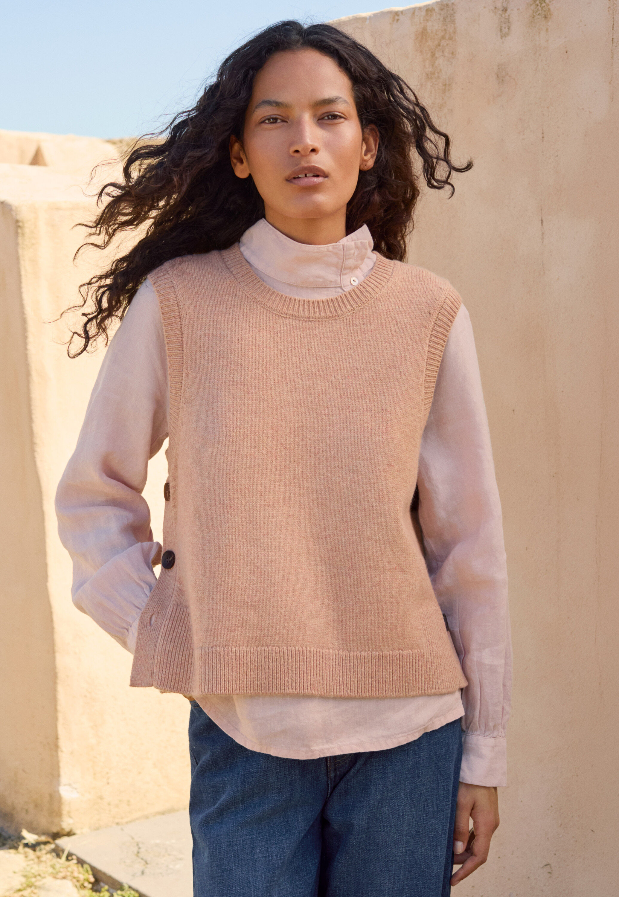 Bluse mit Trichterkragen, Wolkenrosa, large