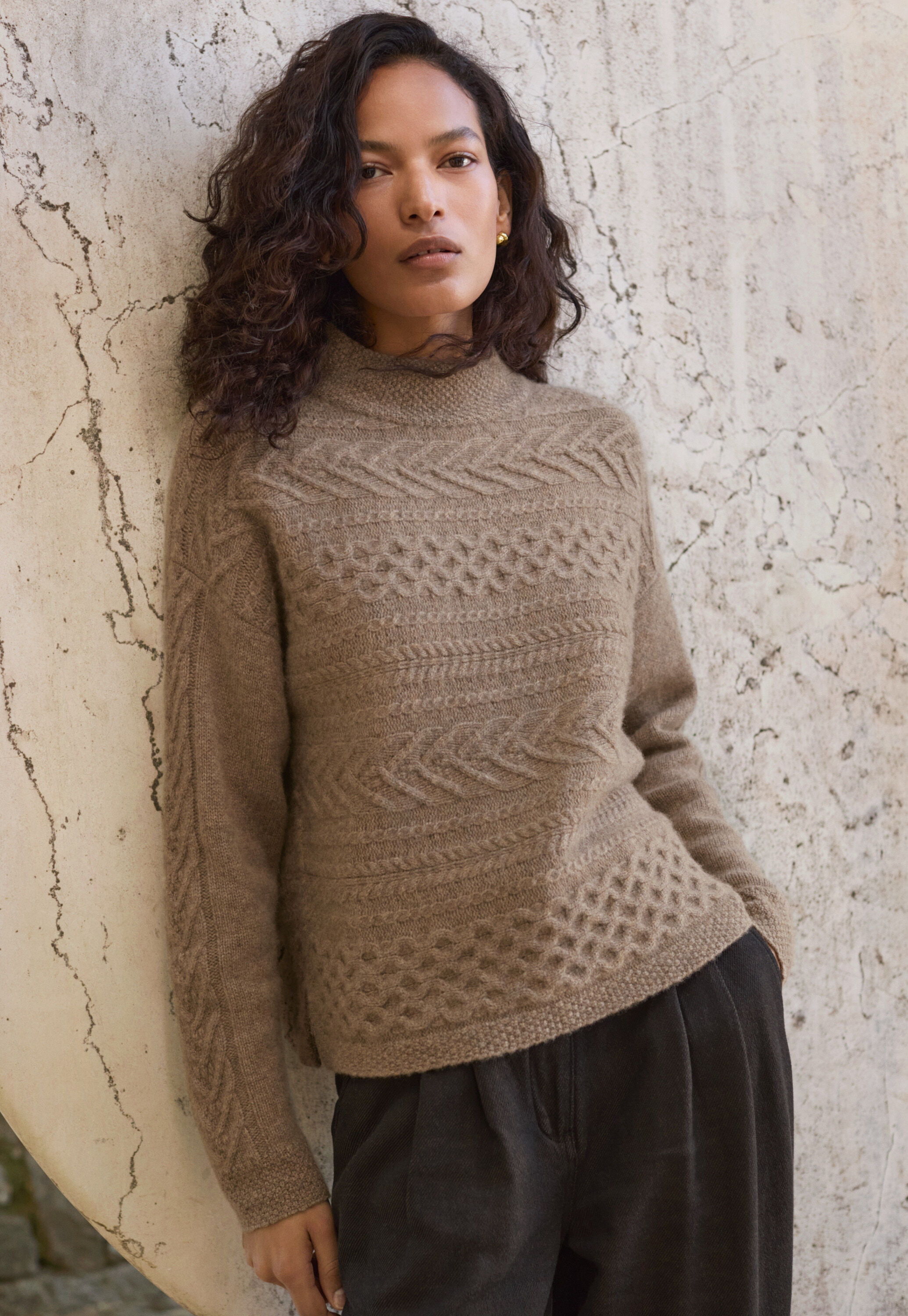 Pullover mit Zopfmuster, Caf&eacute; Latte, large